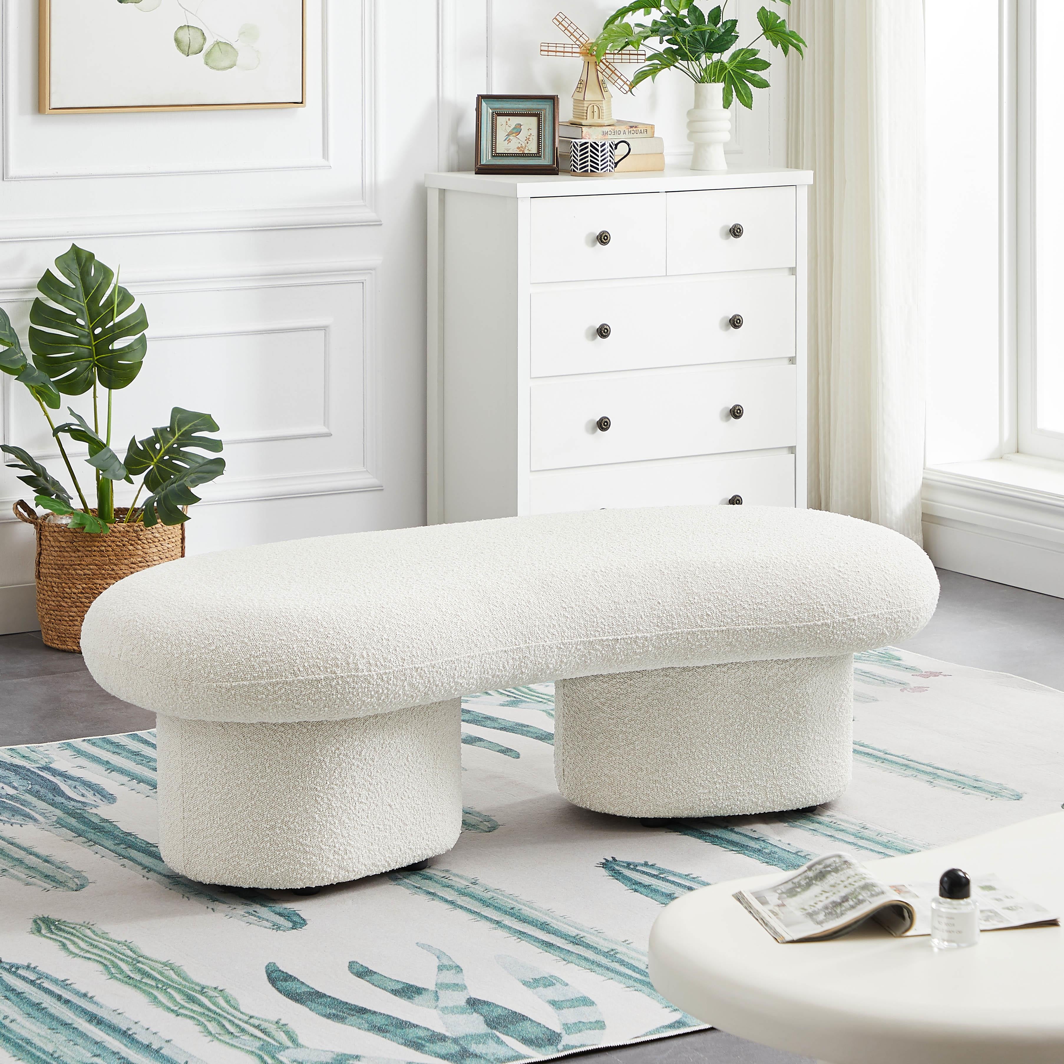 Meridian Luka Cream Boucle Fabric Bench