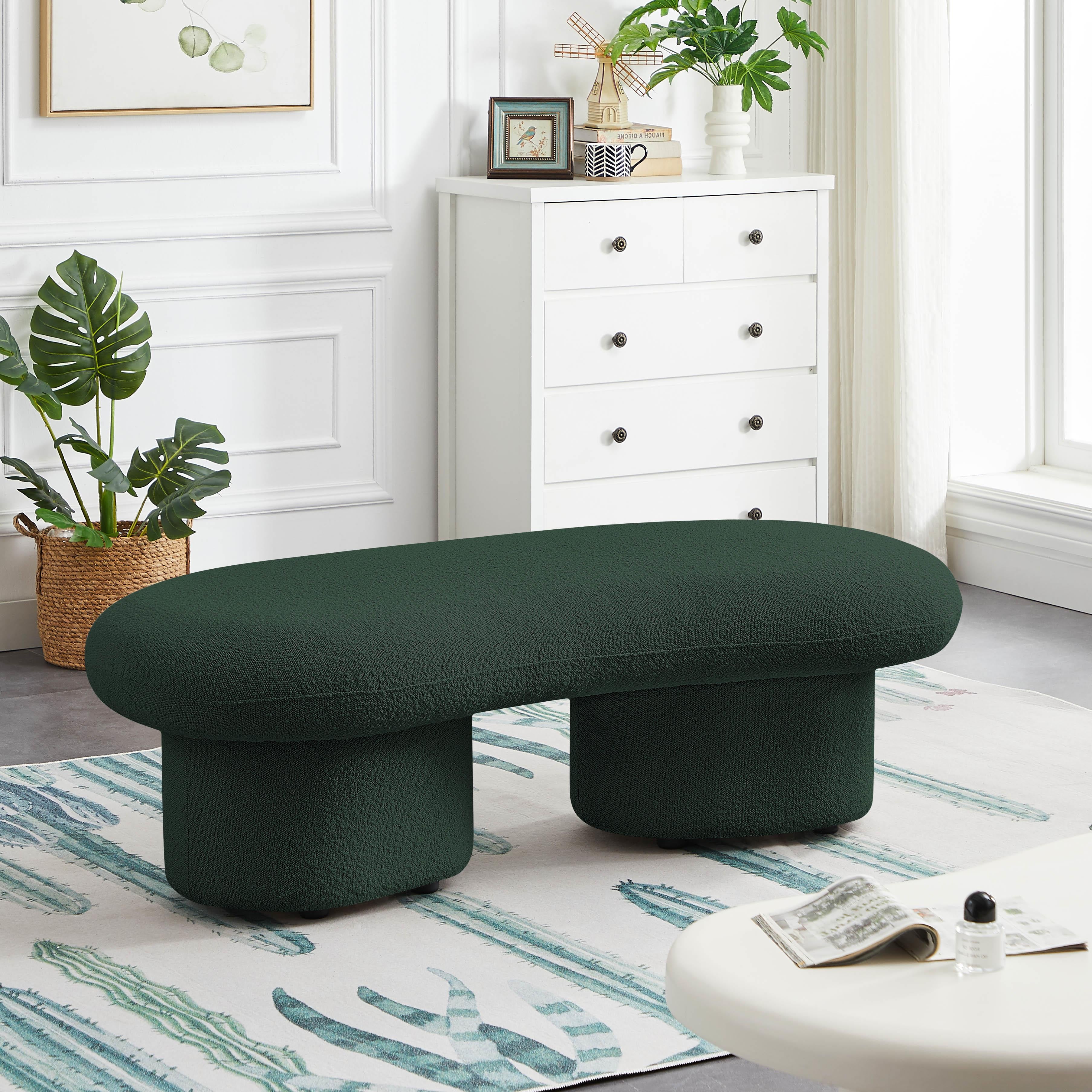 Meridian Luka Green Boucle Fabric Bench