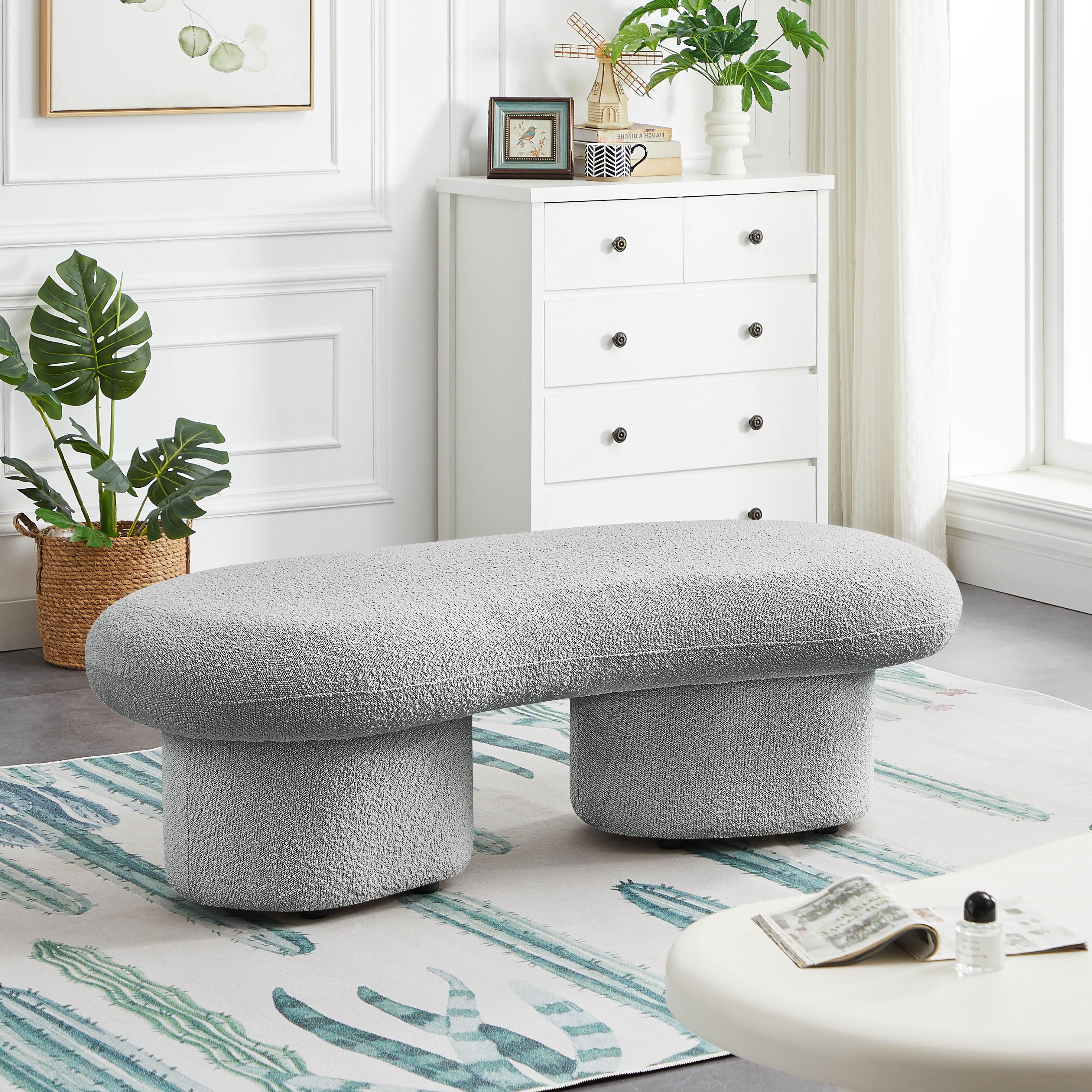 Meridian Luka Grey Boucle Fabric Bench