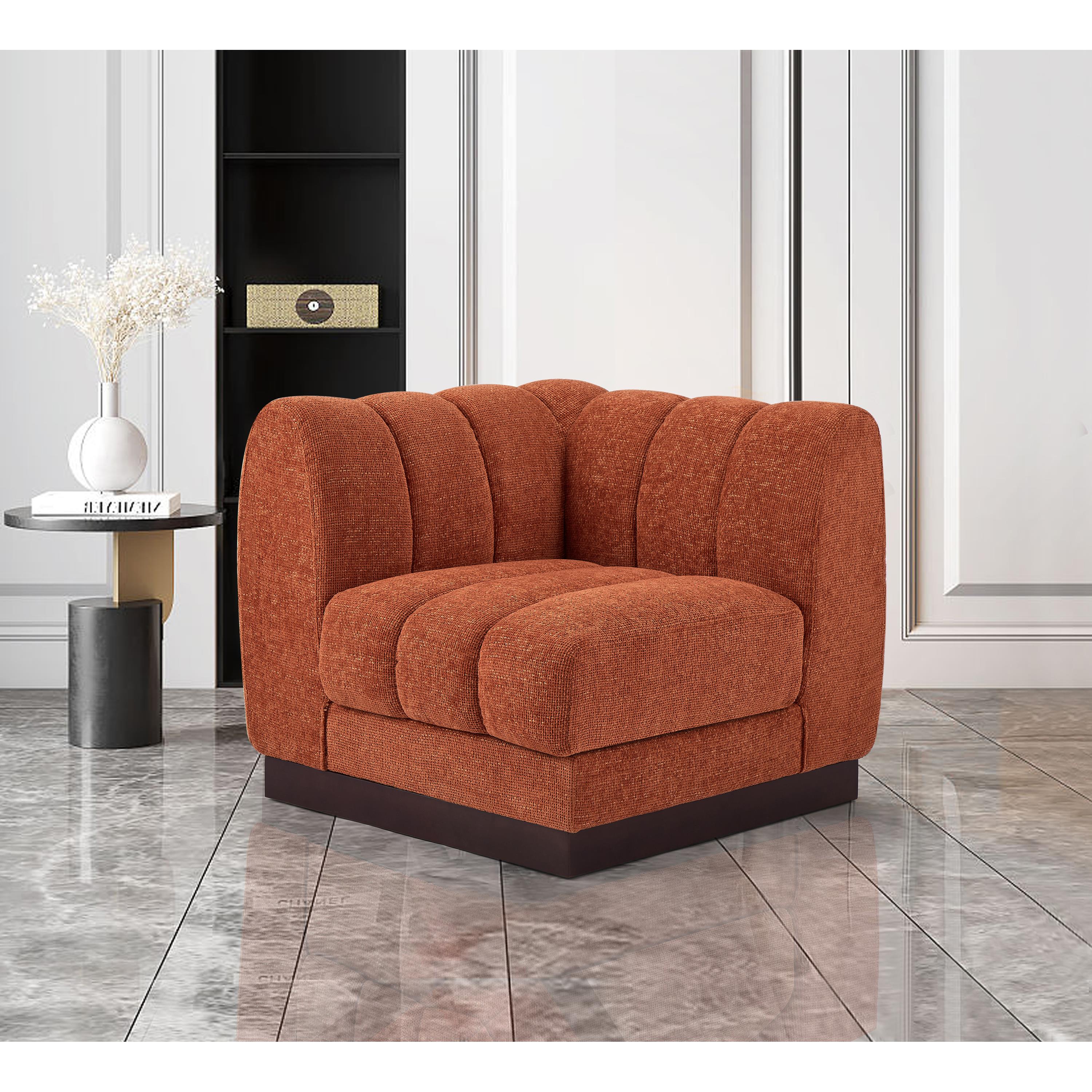 Meridian Quinn Cognac Chenille Fabric Corner Chair