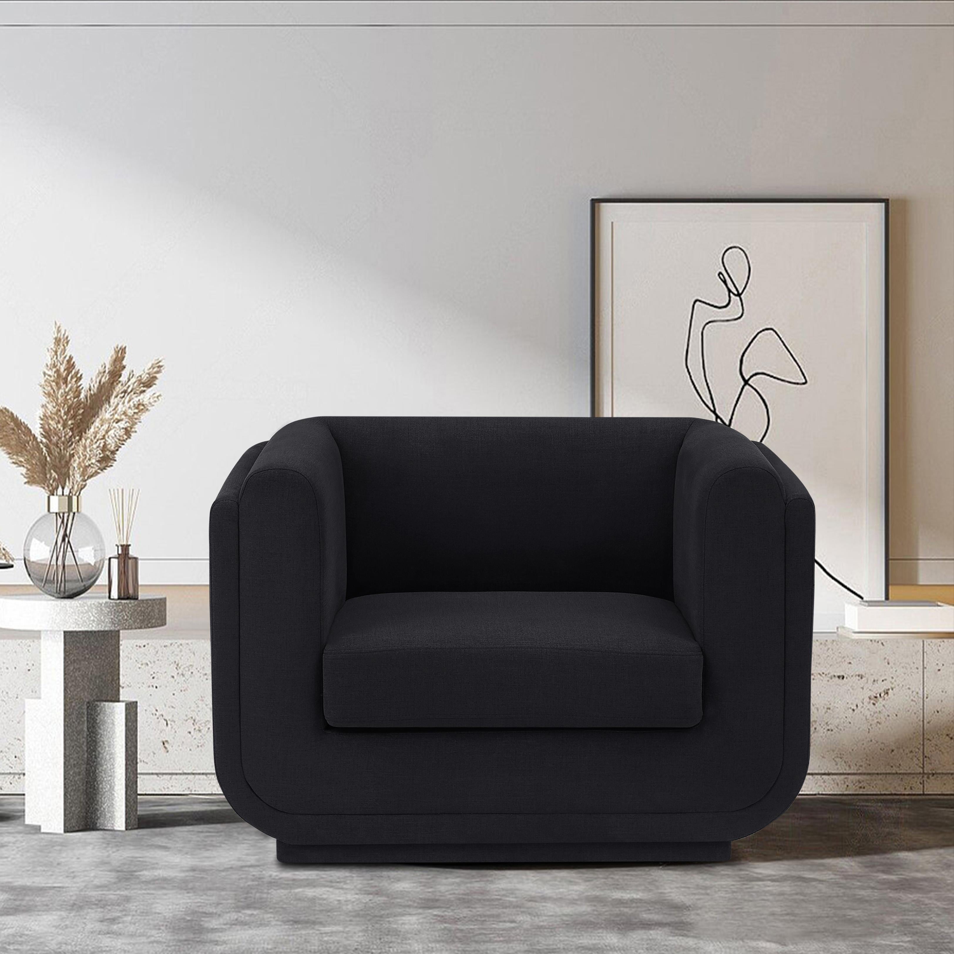 Meridian Kimora Black Linen Textured Fabric Chair