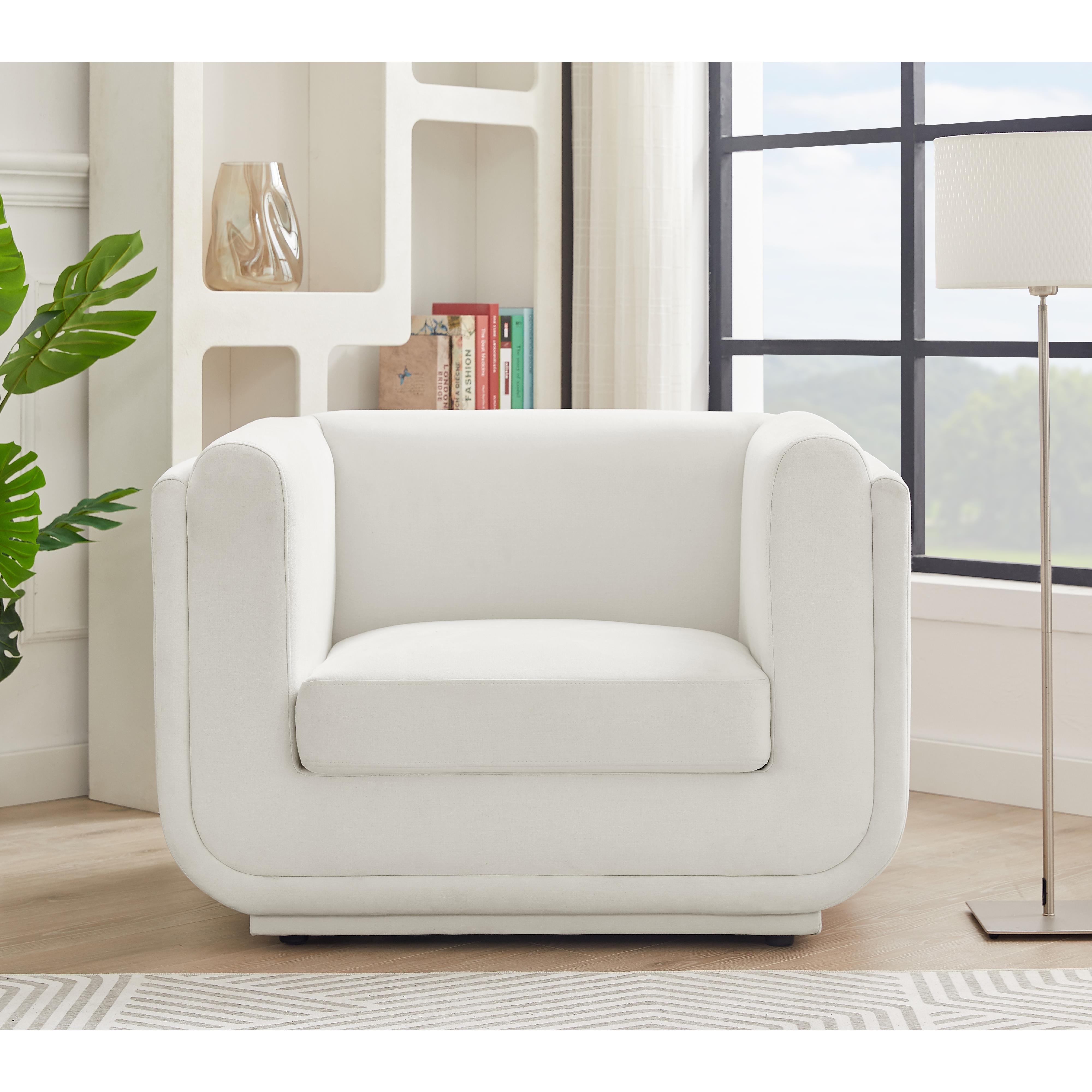 Meridian Kimora Cream Linen Textured Fabric Chair