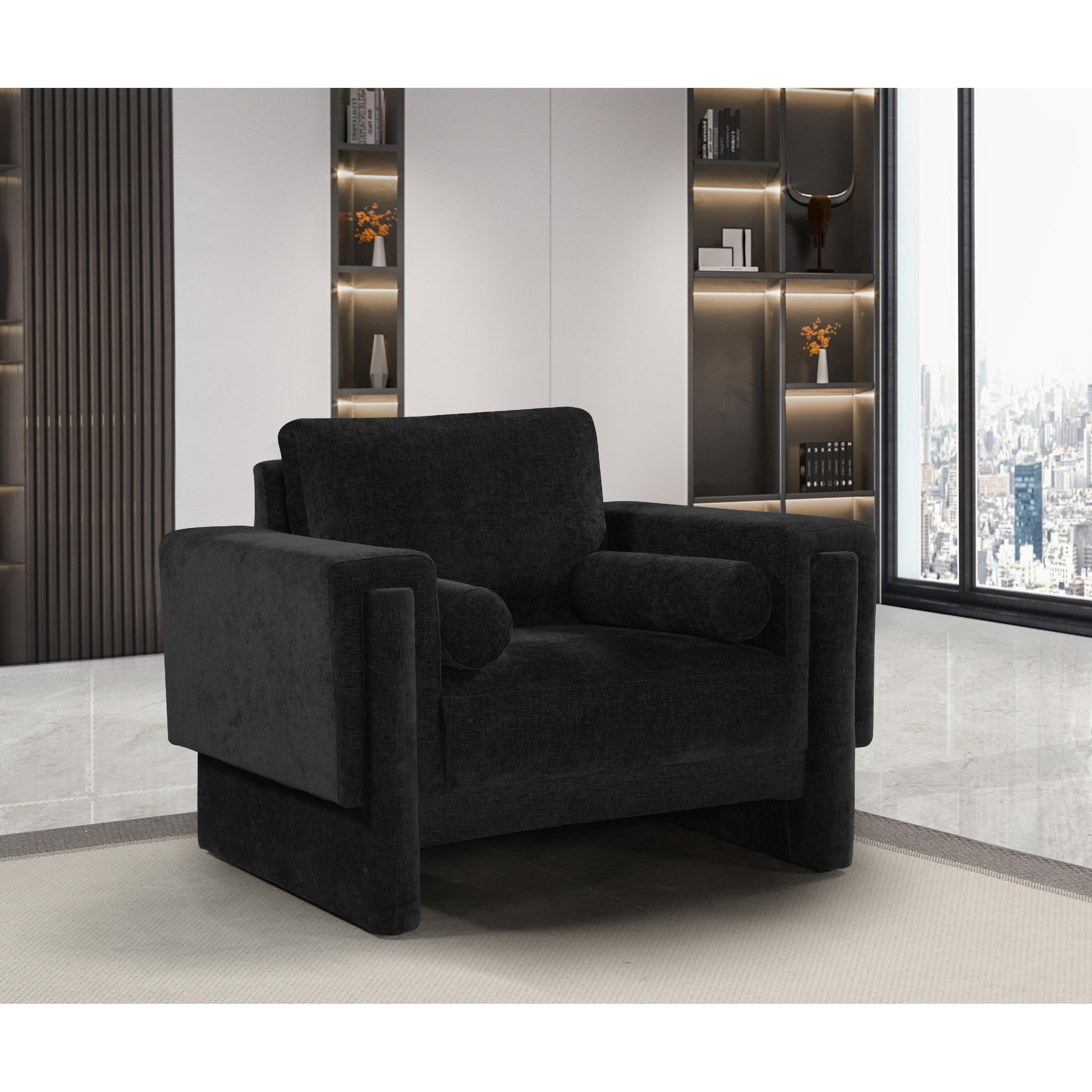Meridian Madeline Black Chenille Fabric Chair