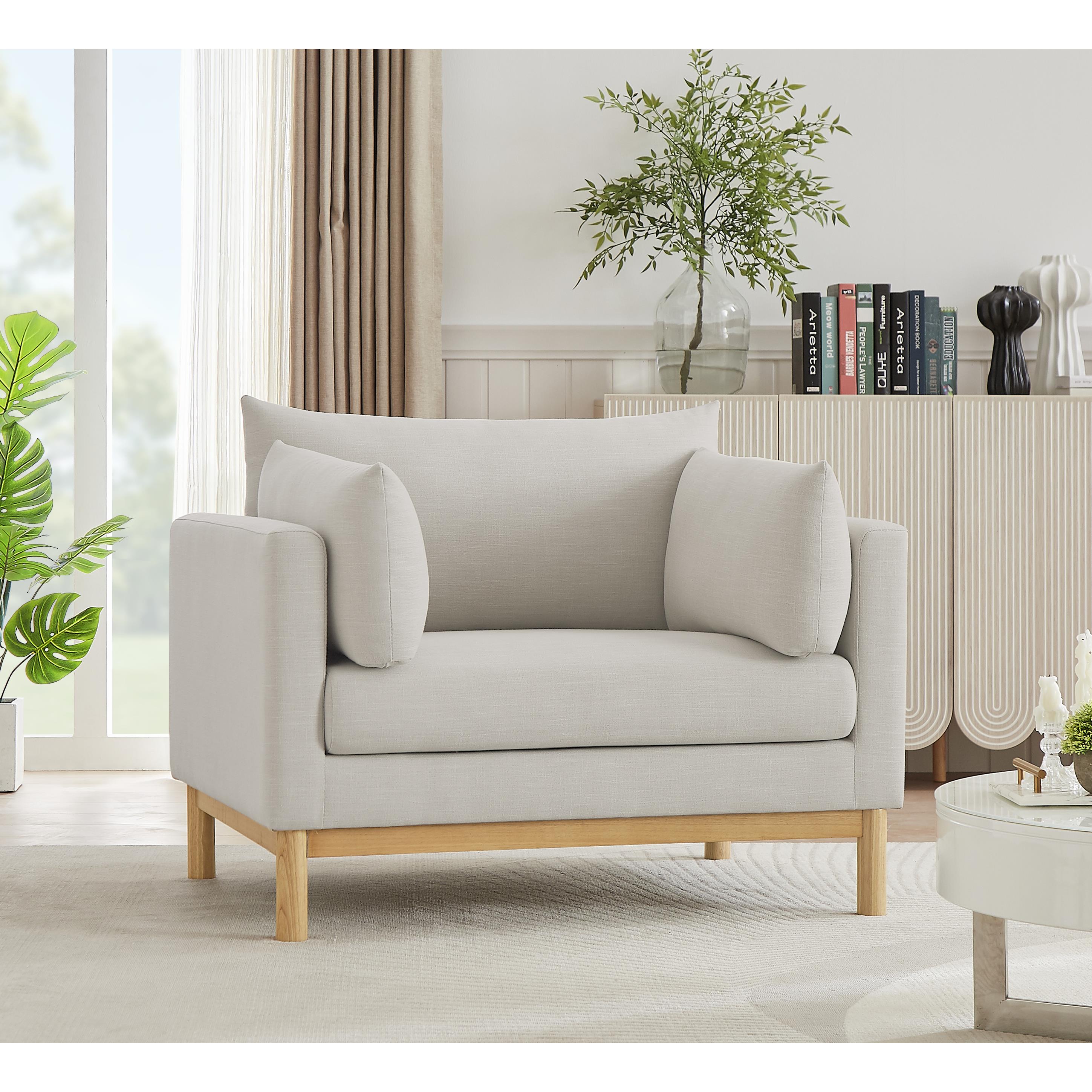 Meridian Langham Beige Linen Textured Fabric Chair