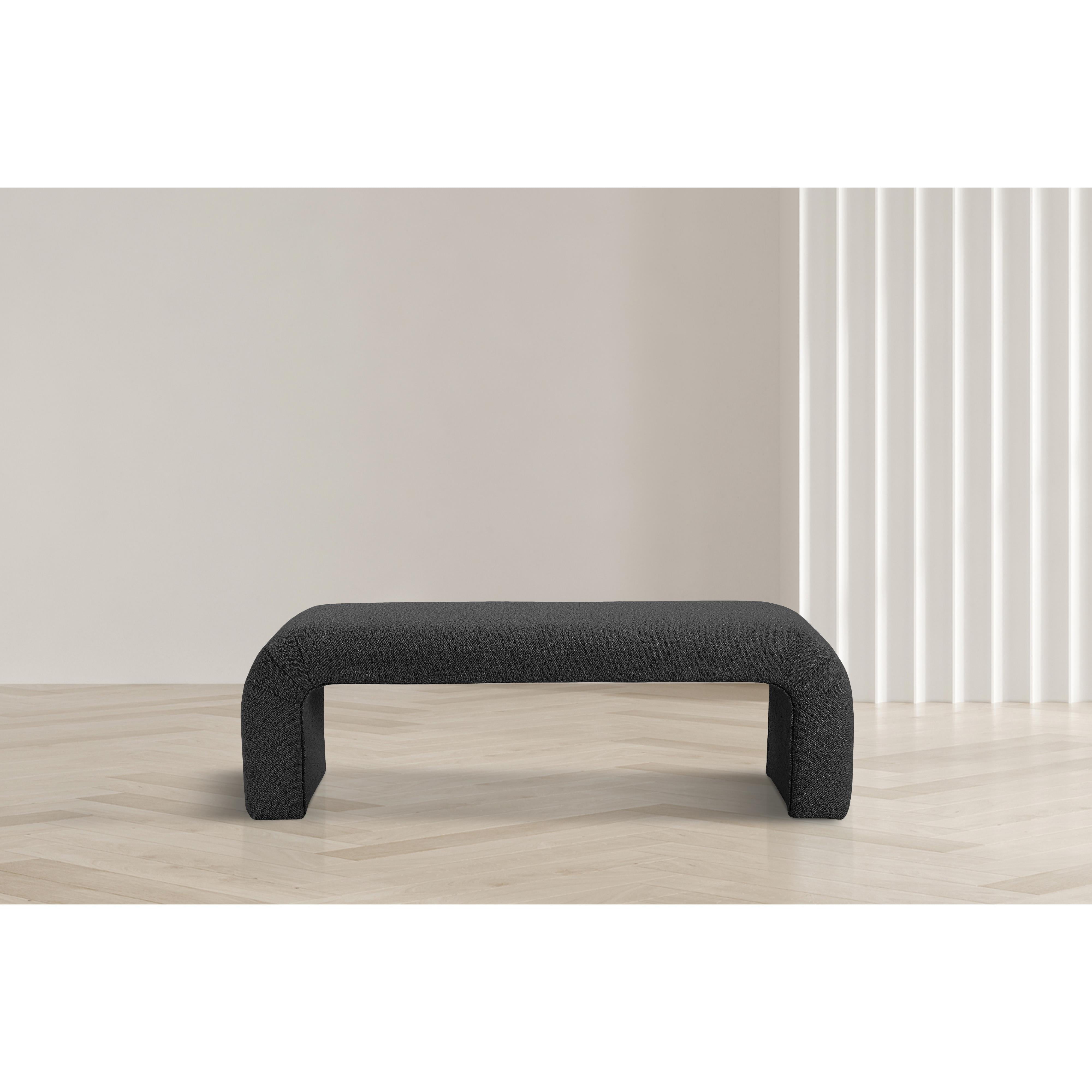 Meridian Niagara Black Boucle Fabric Bench