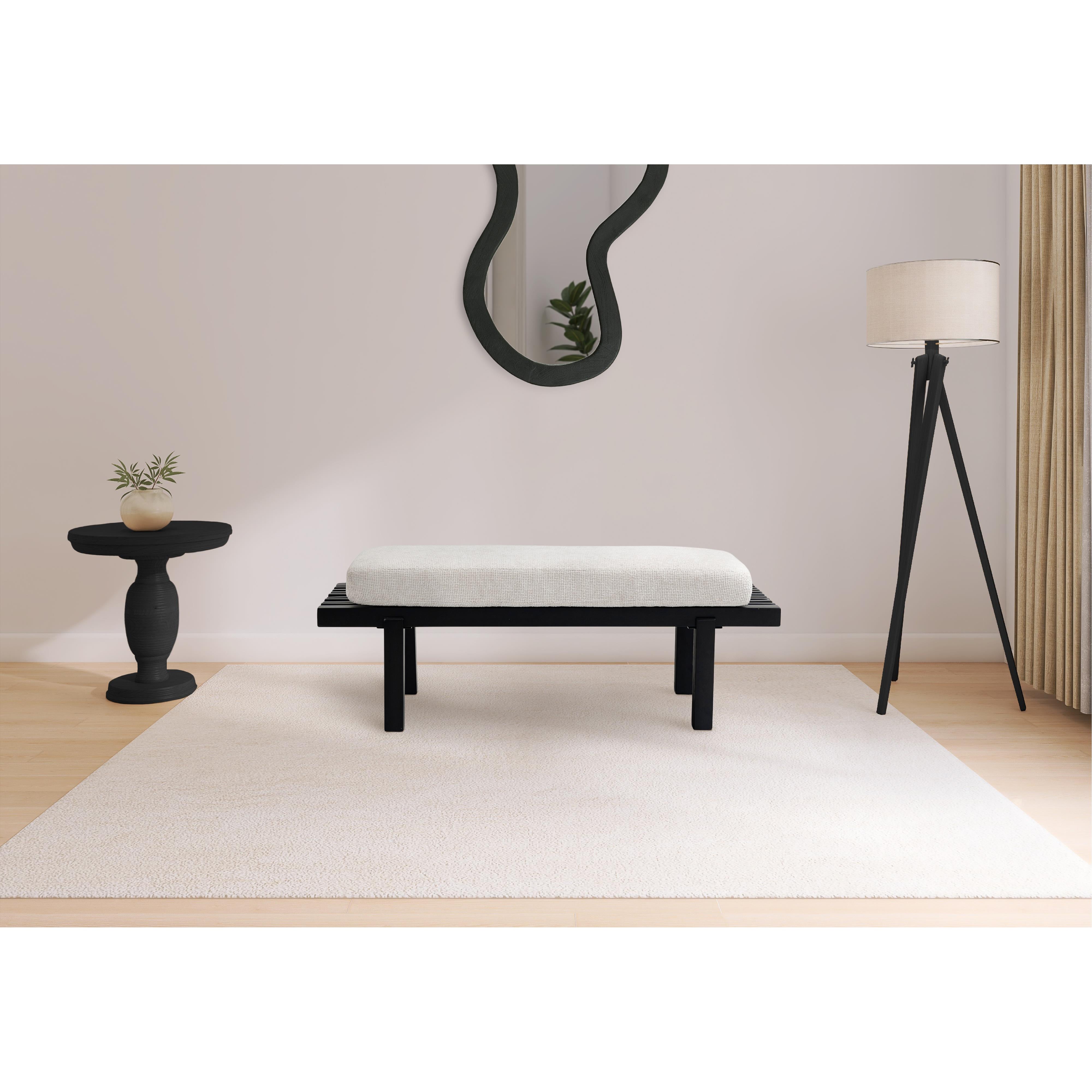 Meridian Naya Cream Chenille Fabric Bench