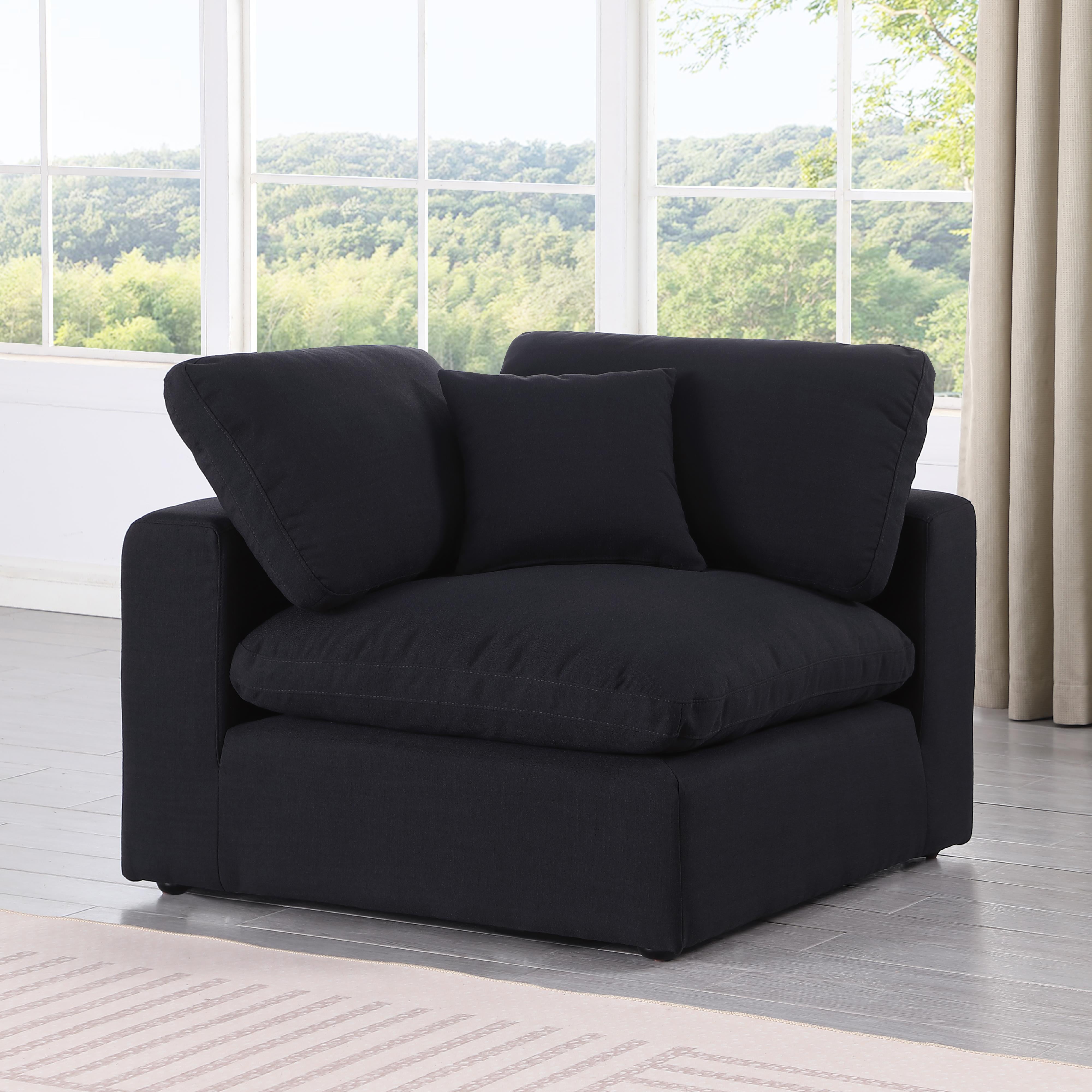 Meridian Comfy Black Linen Textured Fabric Modular Corner Chair