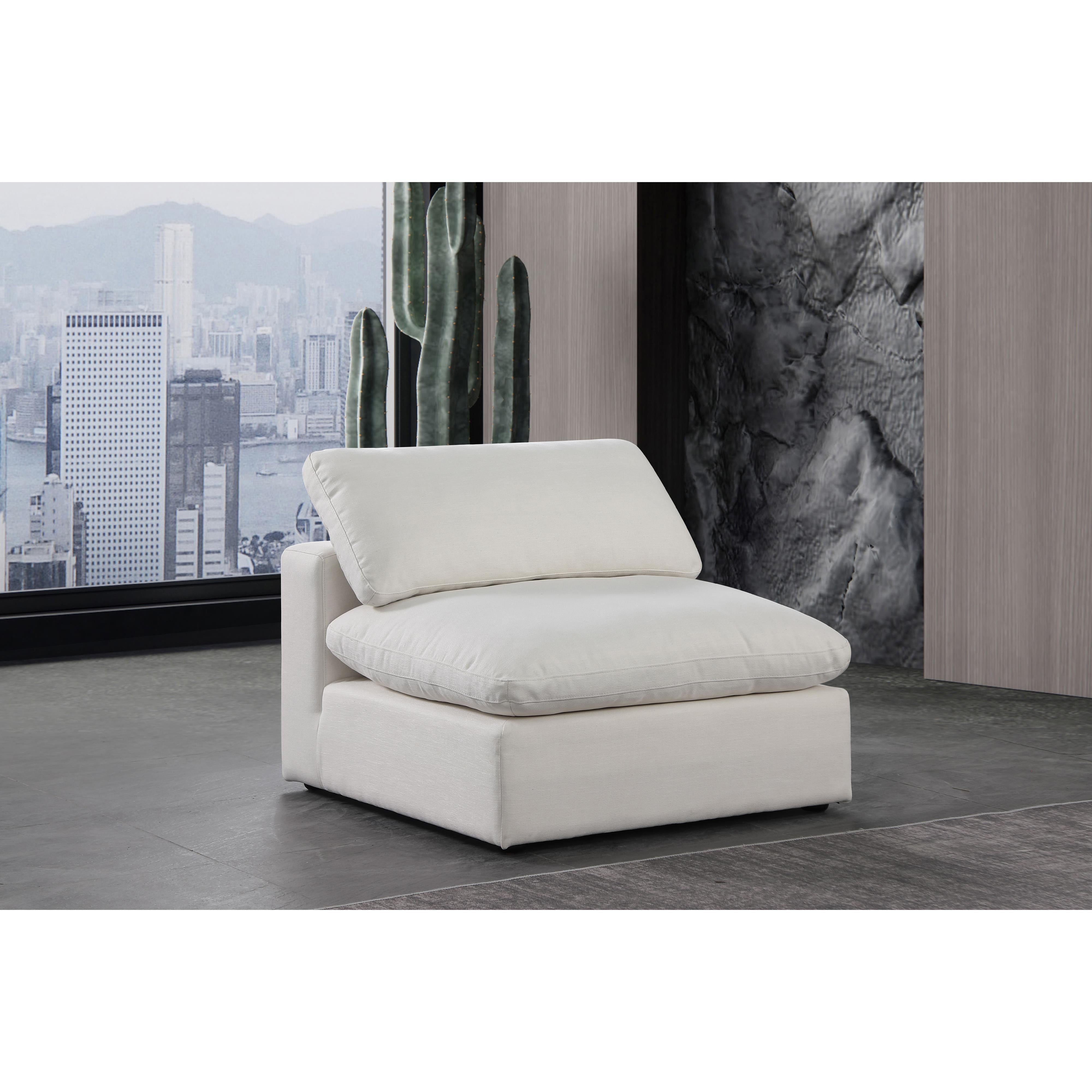 Meridian Comfy Cream Linen Textured Fabric Modular Armless Chair
