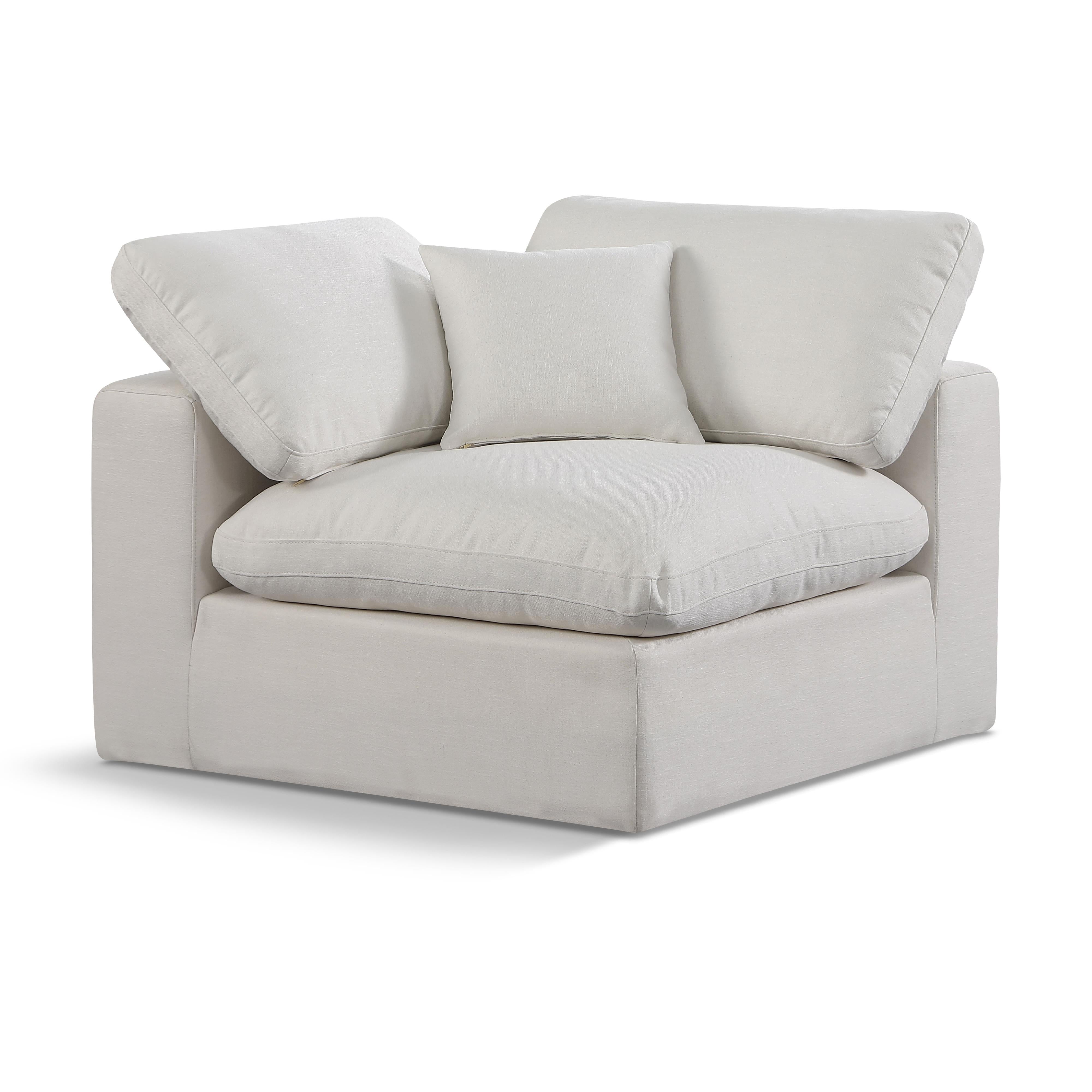 Meridian Comfy Cream Linen Textured Fabric Modular Corner Chair