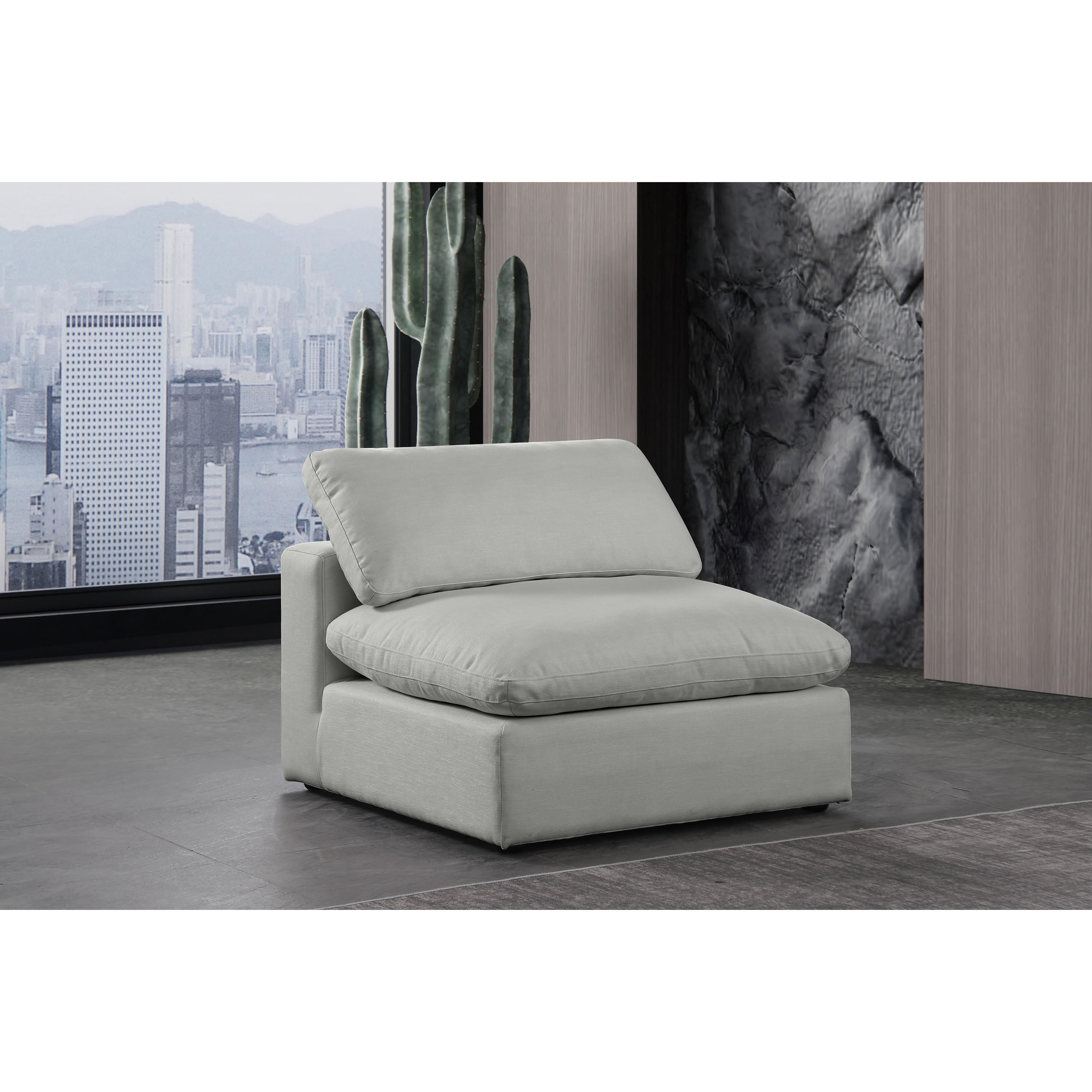 Meridian Comfy Grey Linen Textured Fabric Modular Armless Chair