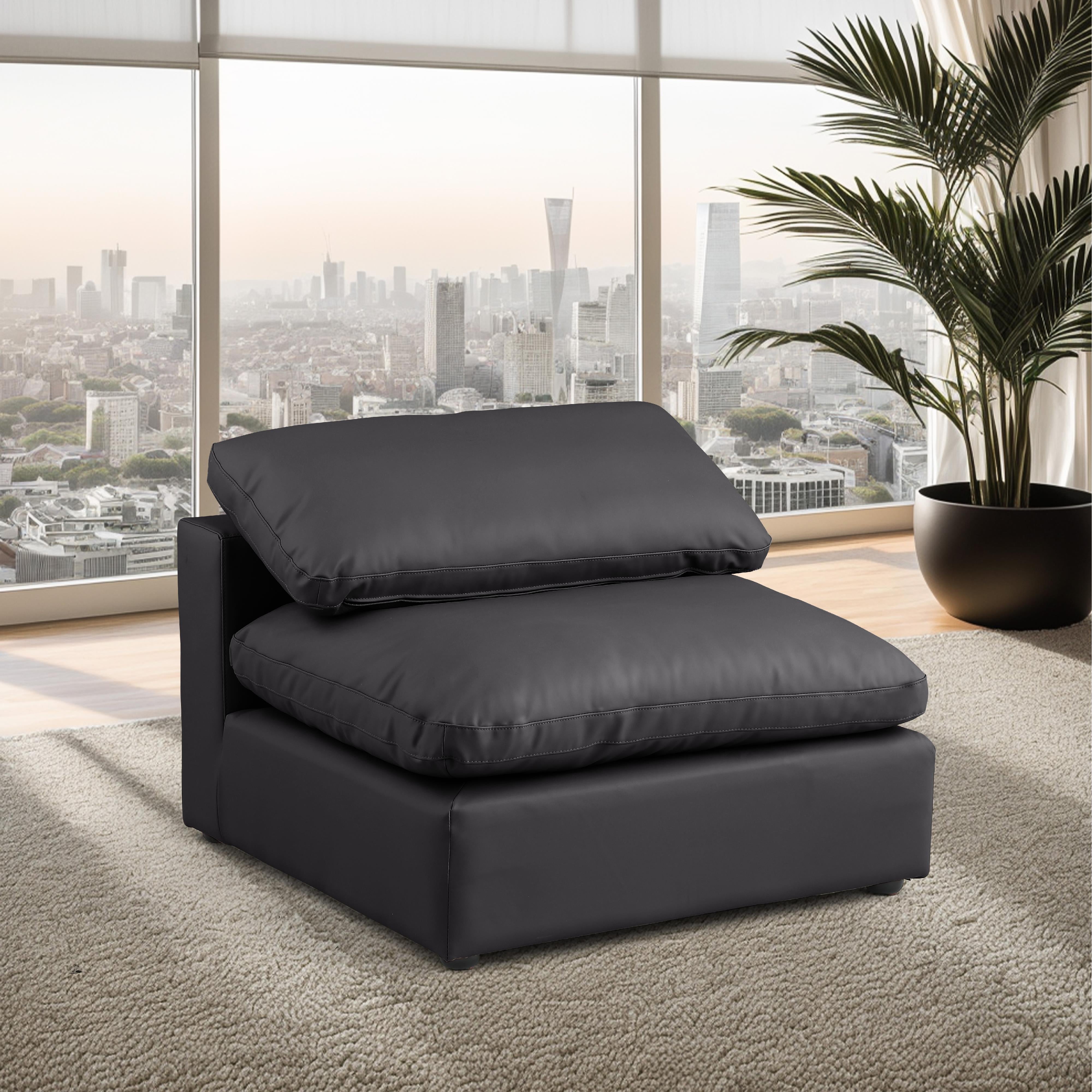 Meridian Comfy Black Vegan Leather Modular Armless Chair