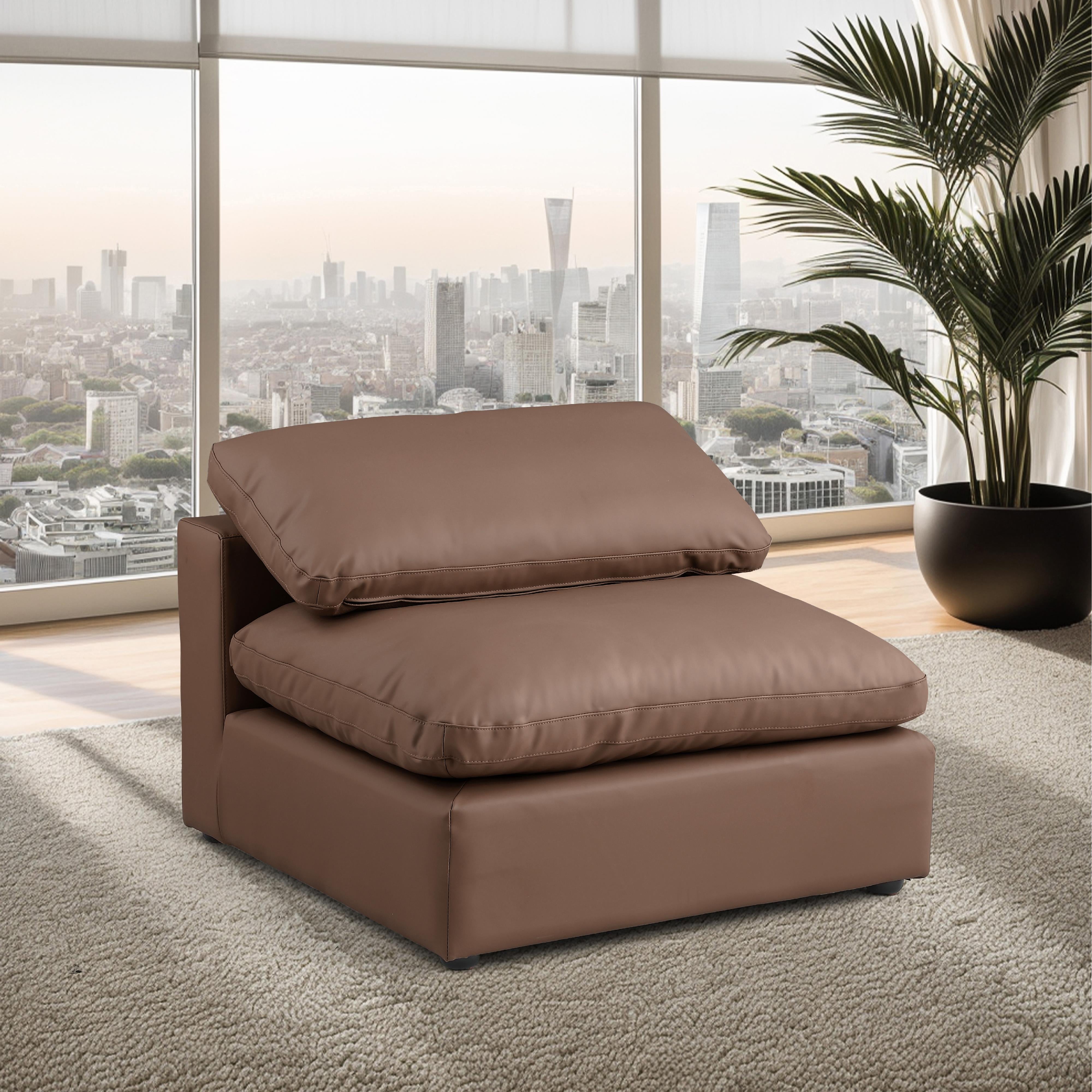 Meridian Comfy Brown Vegan Leather Modular Armless Chair
