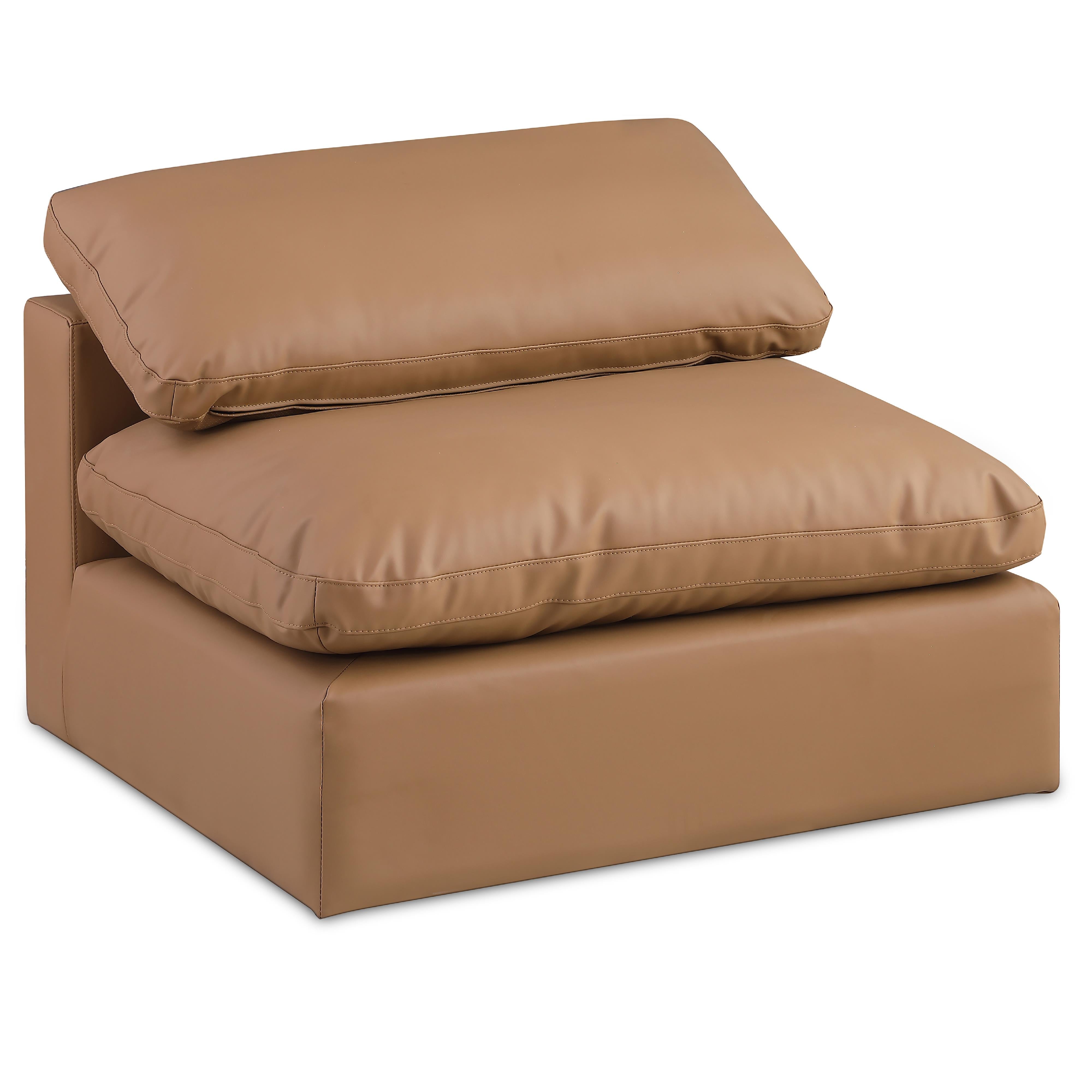 Meridian Comfy Cognac Vegan Leather Modular Armless Chair