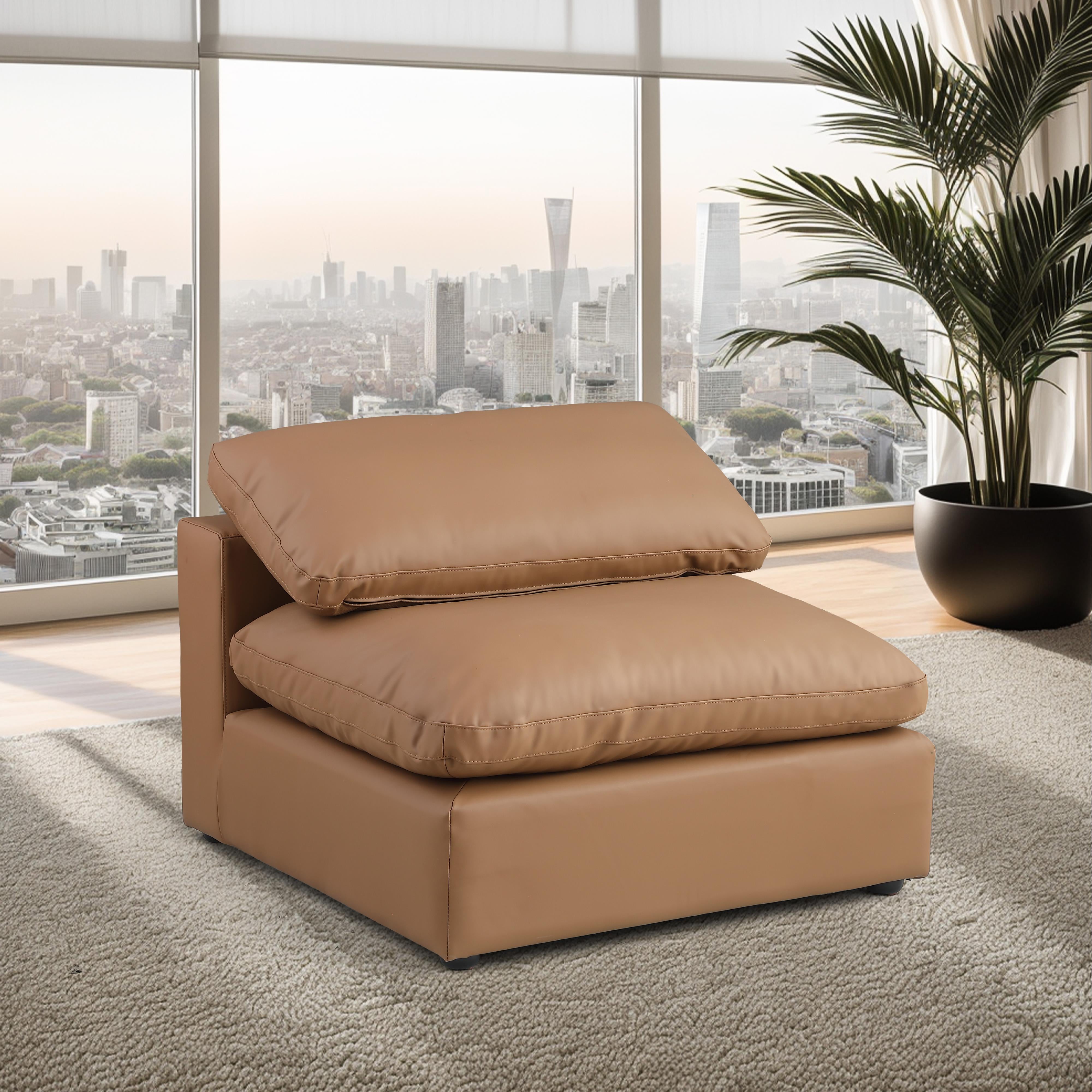 Meridian Comfy Cognac Vegan Leather Modular Armless Chair