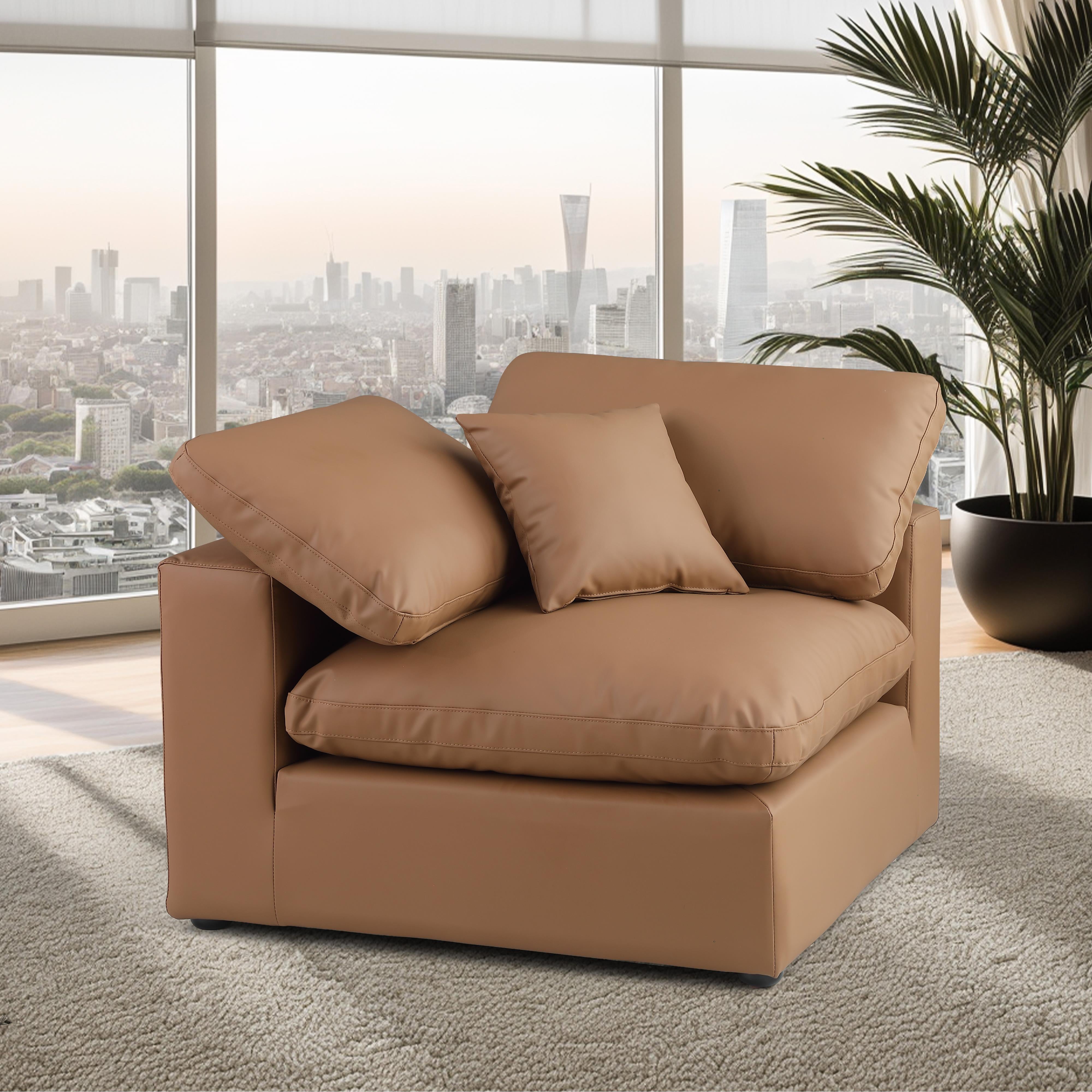 Meridian Comfy Cognac Vegan Leather Modular Corner Chair
