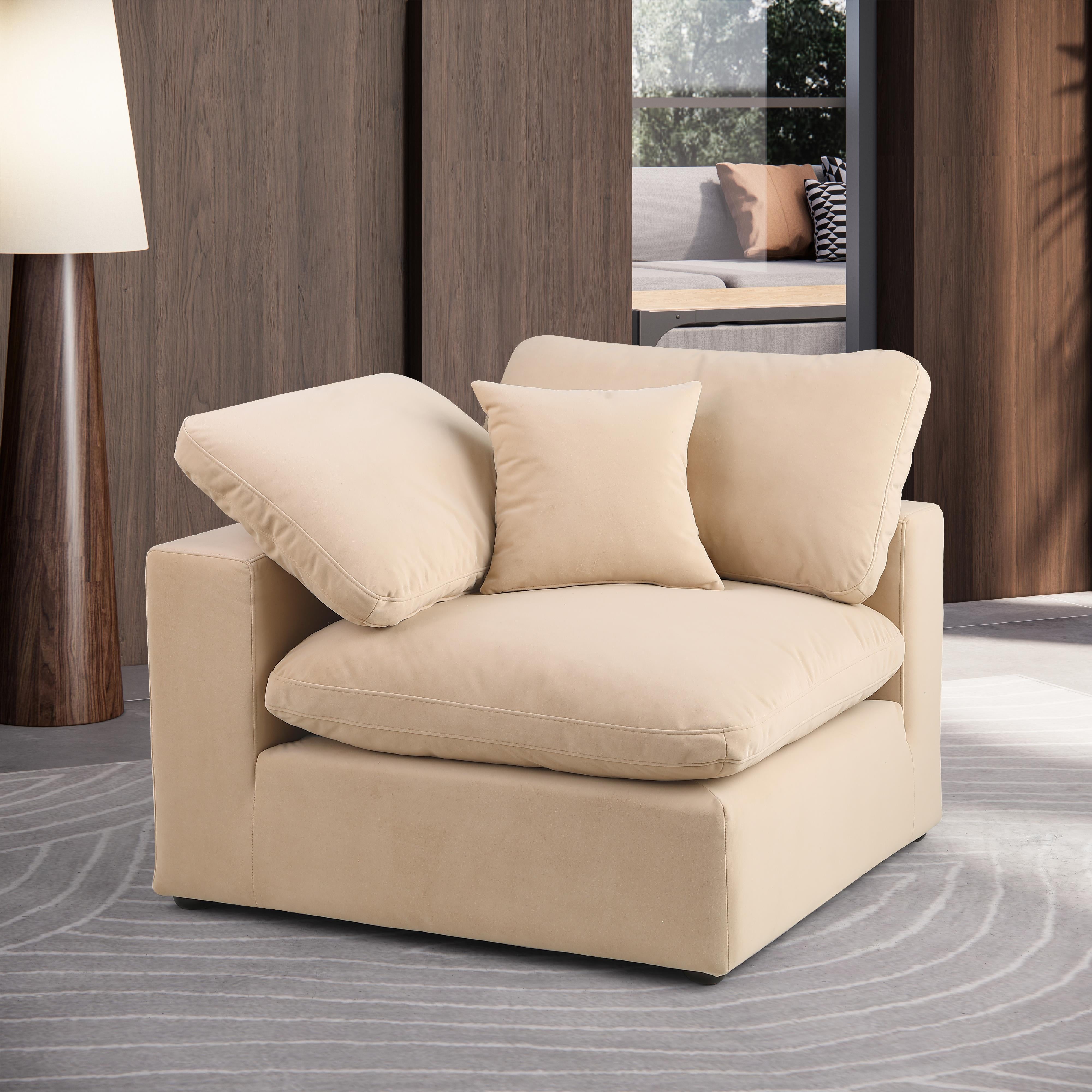 Meridian Comfy Beige Velvet Modular Corner Chair