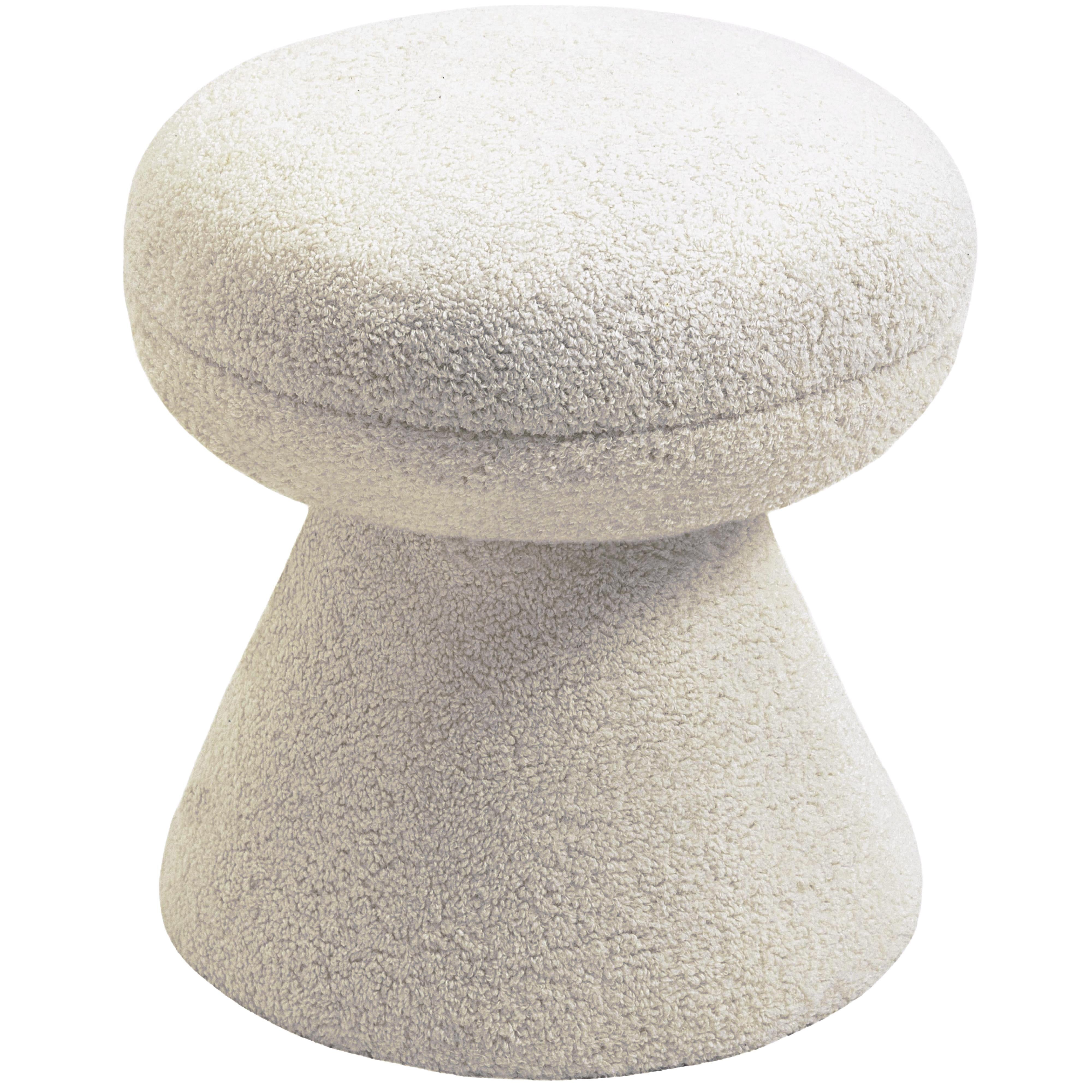 Meridian Drum Beige Faux Shearling Teddy Fabric Ottoman/Stool