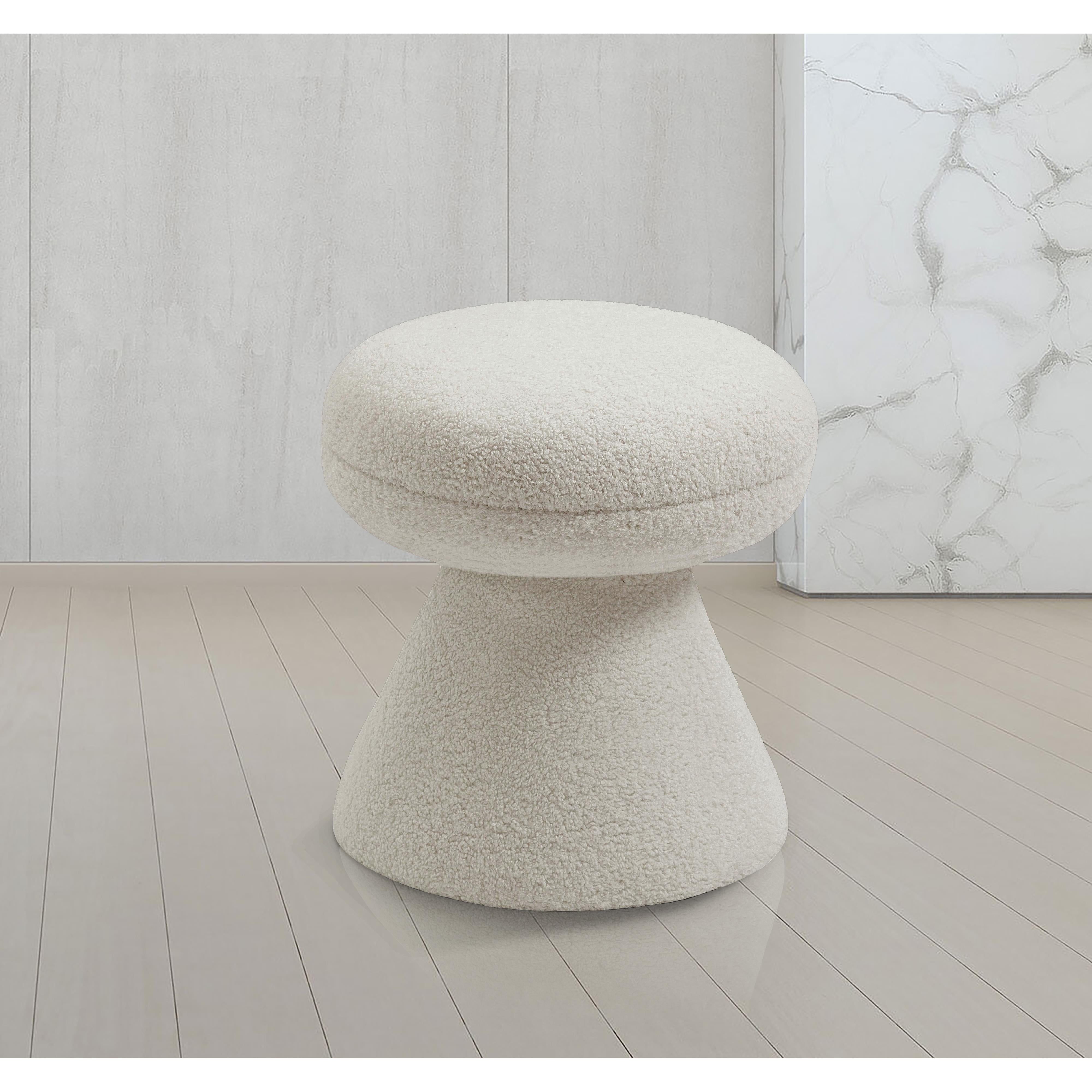 Meridian Drum Beige Faux Shearling Teddy Fabric Ottoman/Stool