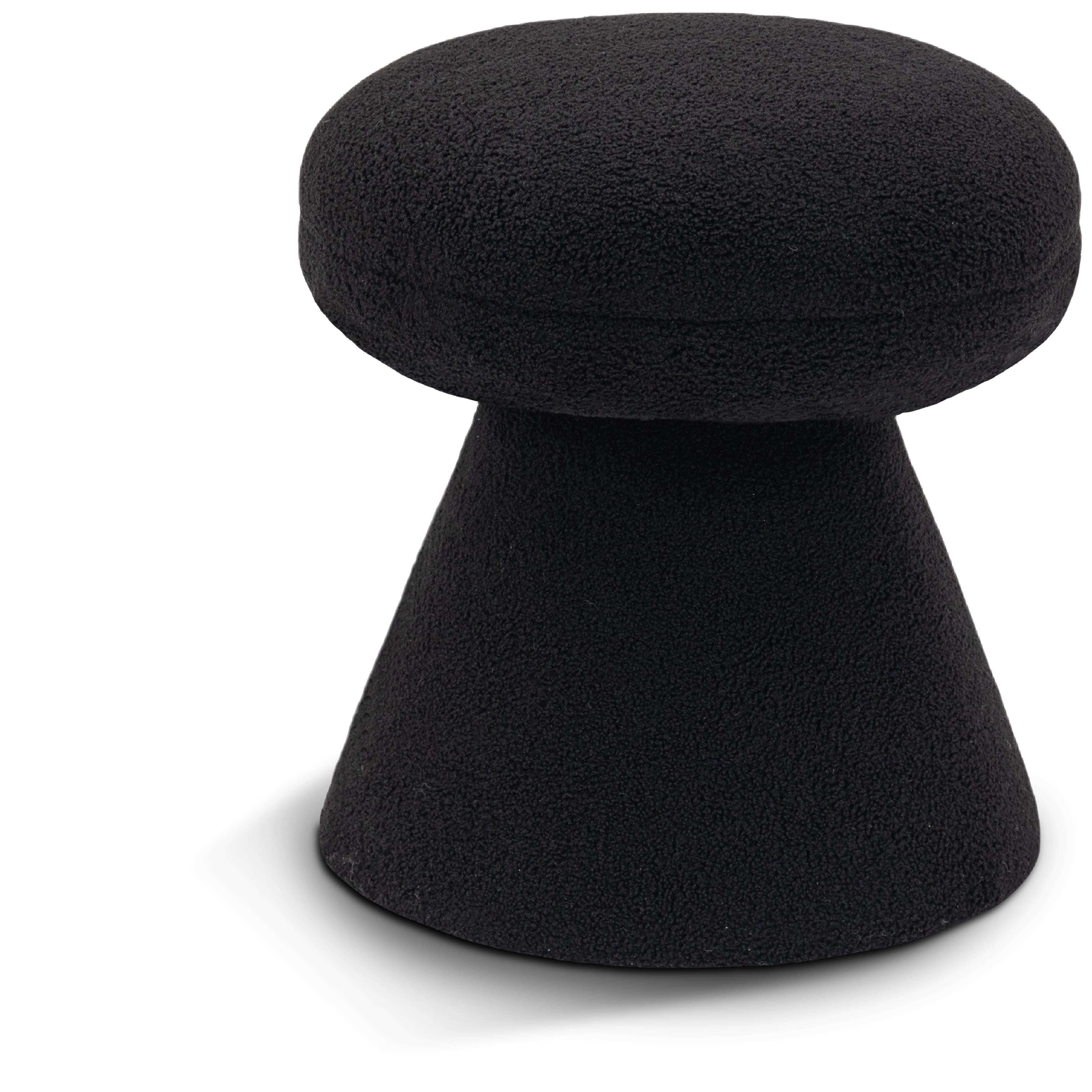 Meridian Drum Black Faux Shearling Teddy Fabric Ottoman/Stool