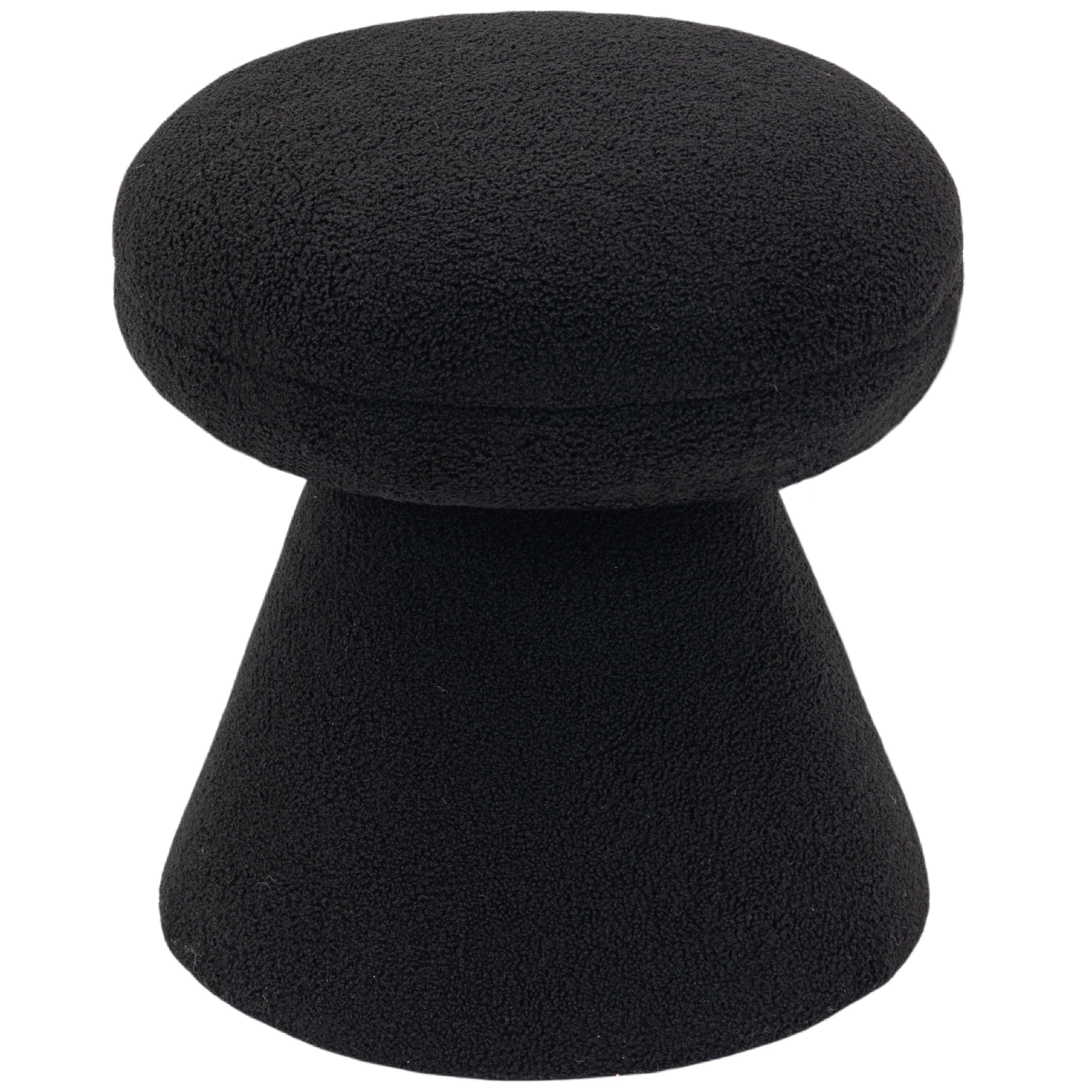 Meridian Drum Black Faux Shearling Teddy Fabric Ottoman/Stool