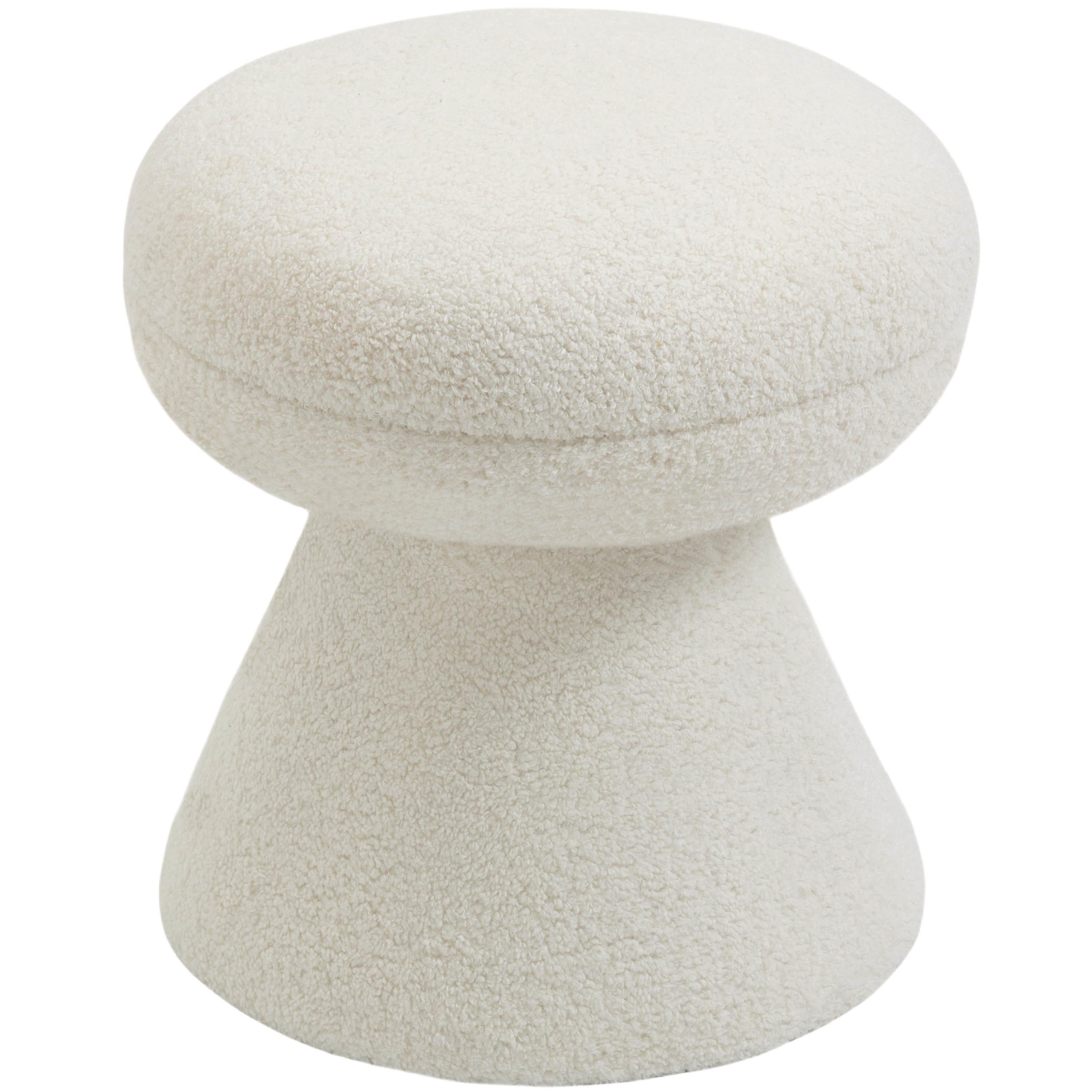 Meridian Drum Cream Faux Shearling Teddy Fabric Ottoman/Stool