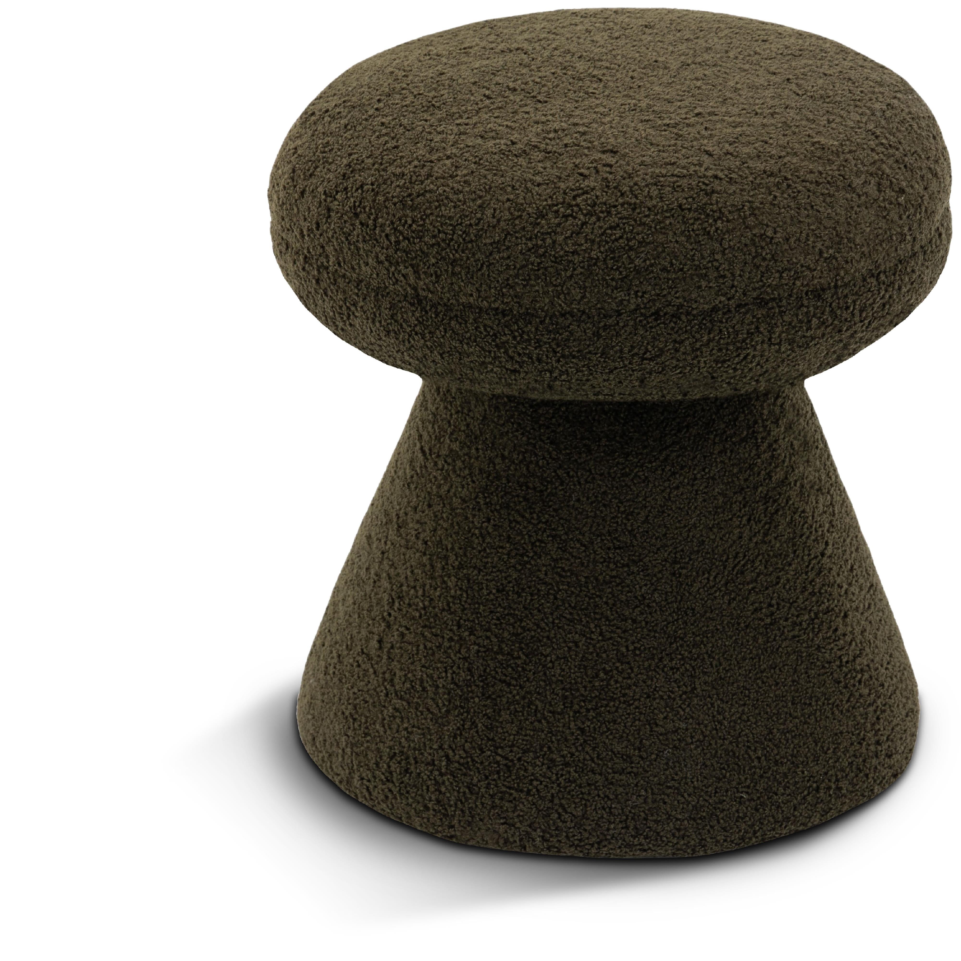 Meridian Drum Green Faux Shearling Teddy Fabric Ottoman/Stool