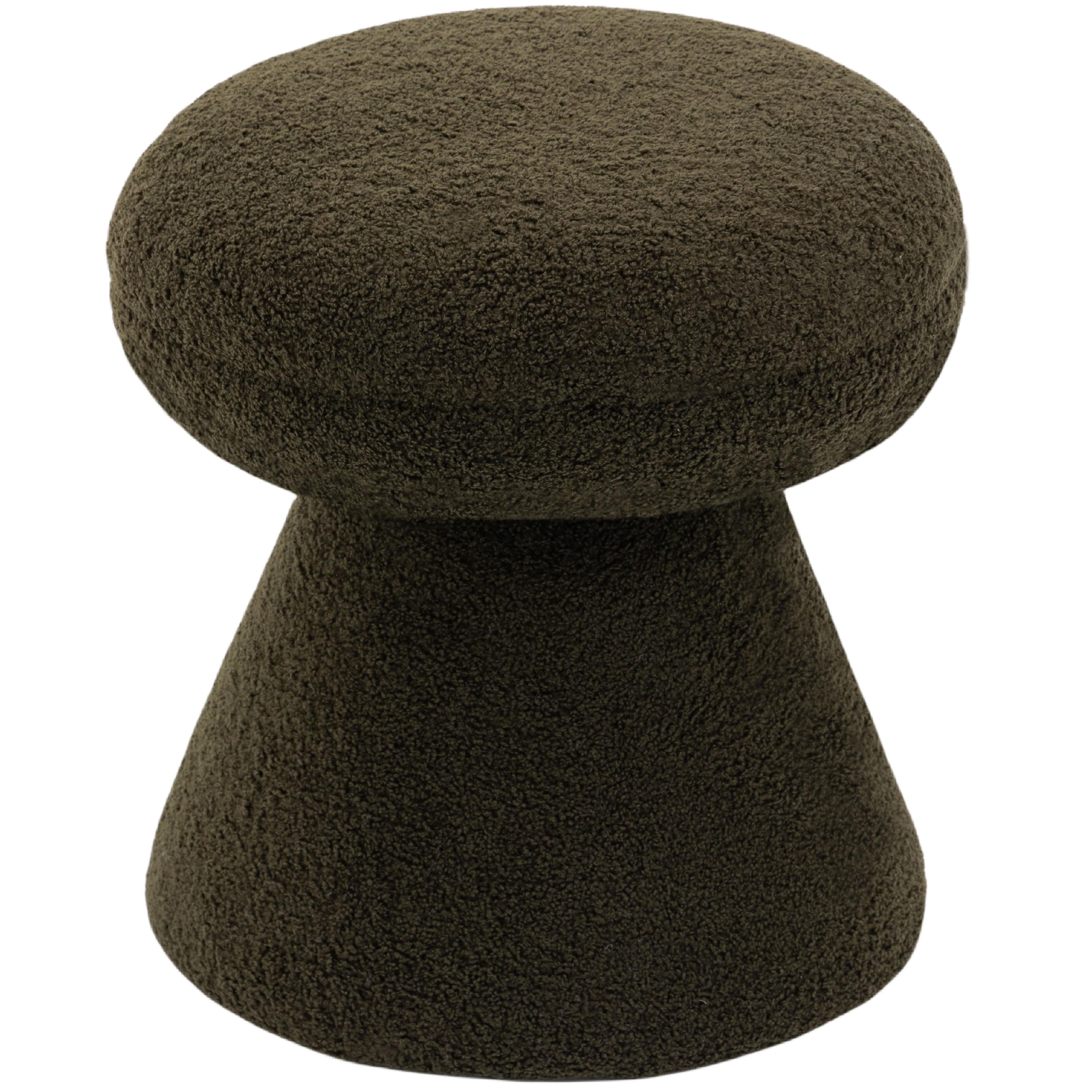 Meridian Drum Green Faux Shearling Teddy Fabric Ottoman/Stool