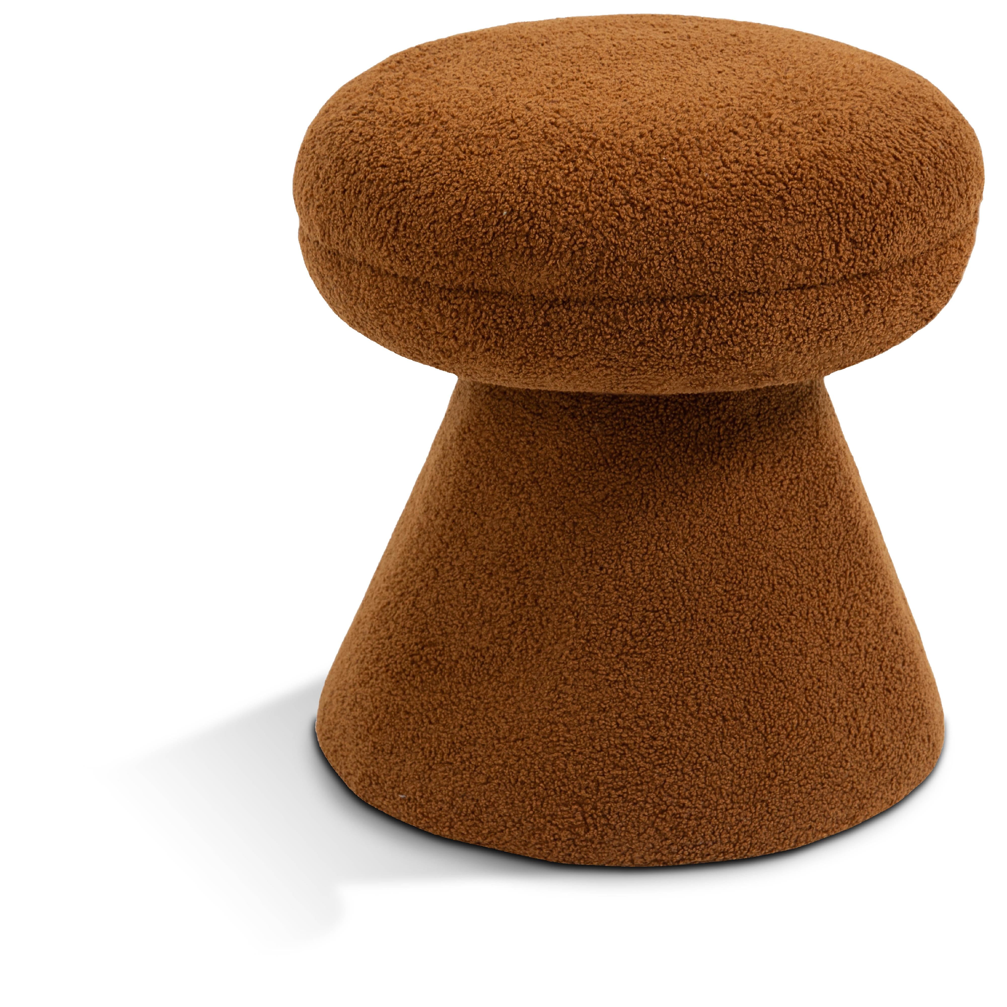 Meridian Drum Saddle Faux Shearling Teddy Fabric Ottoman/Stool