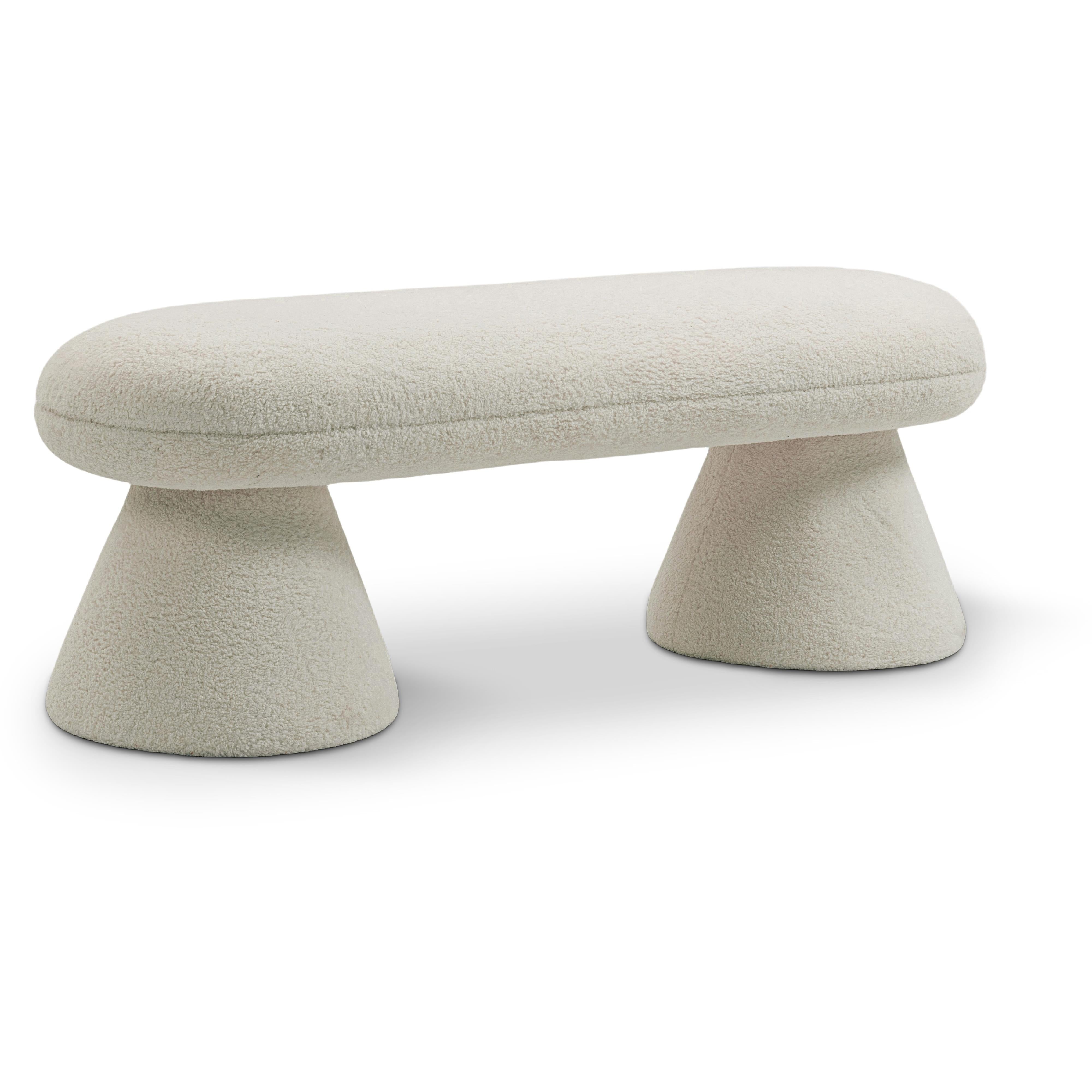 Meridian Drum Beige Faux Shearling Teddy Fabric Bench