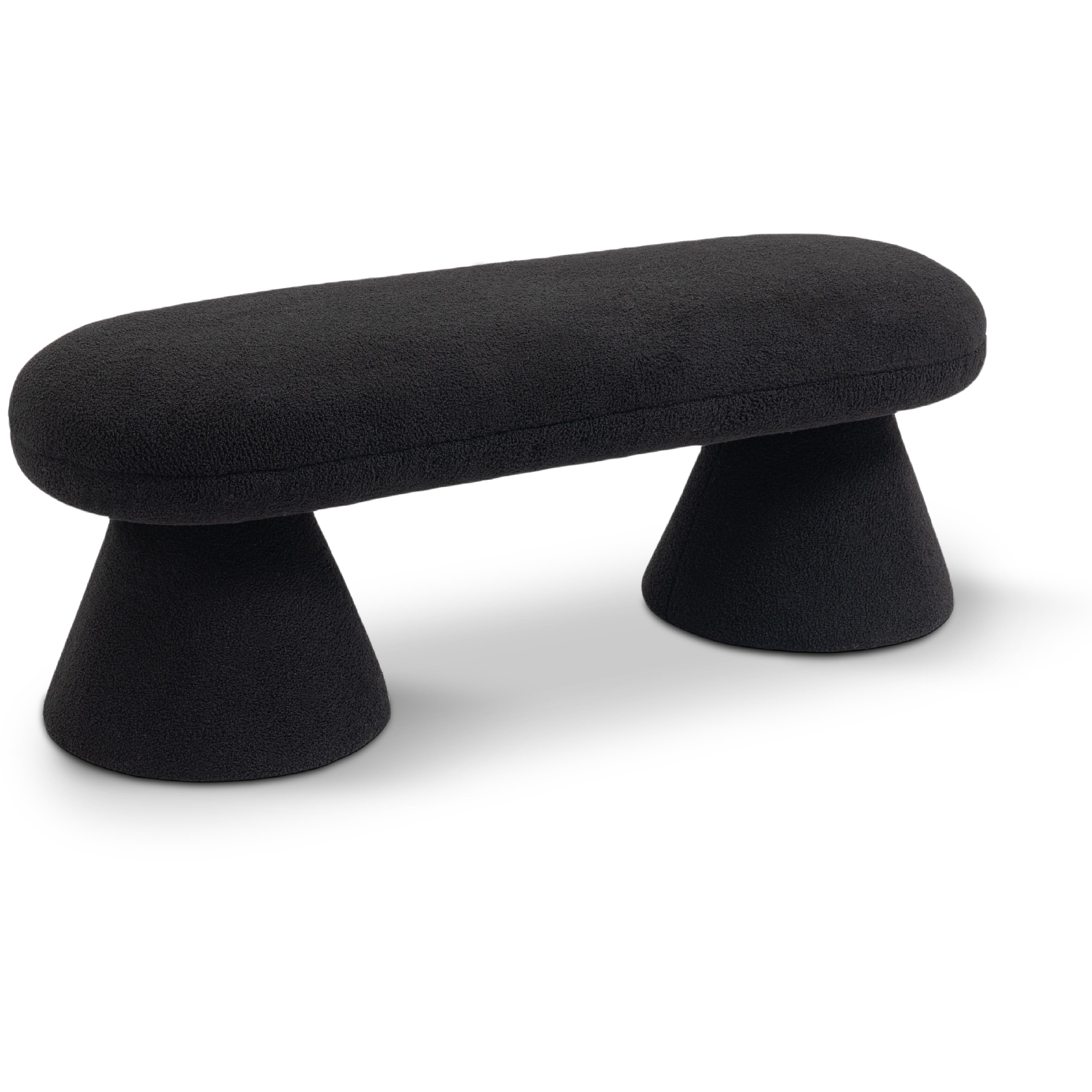 Meridian Drum Black Faux Shearling Teddy Fabric Bench