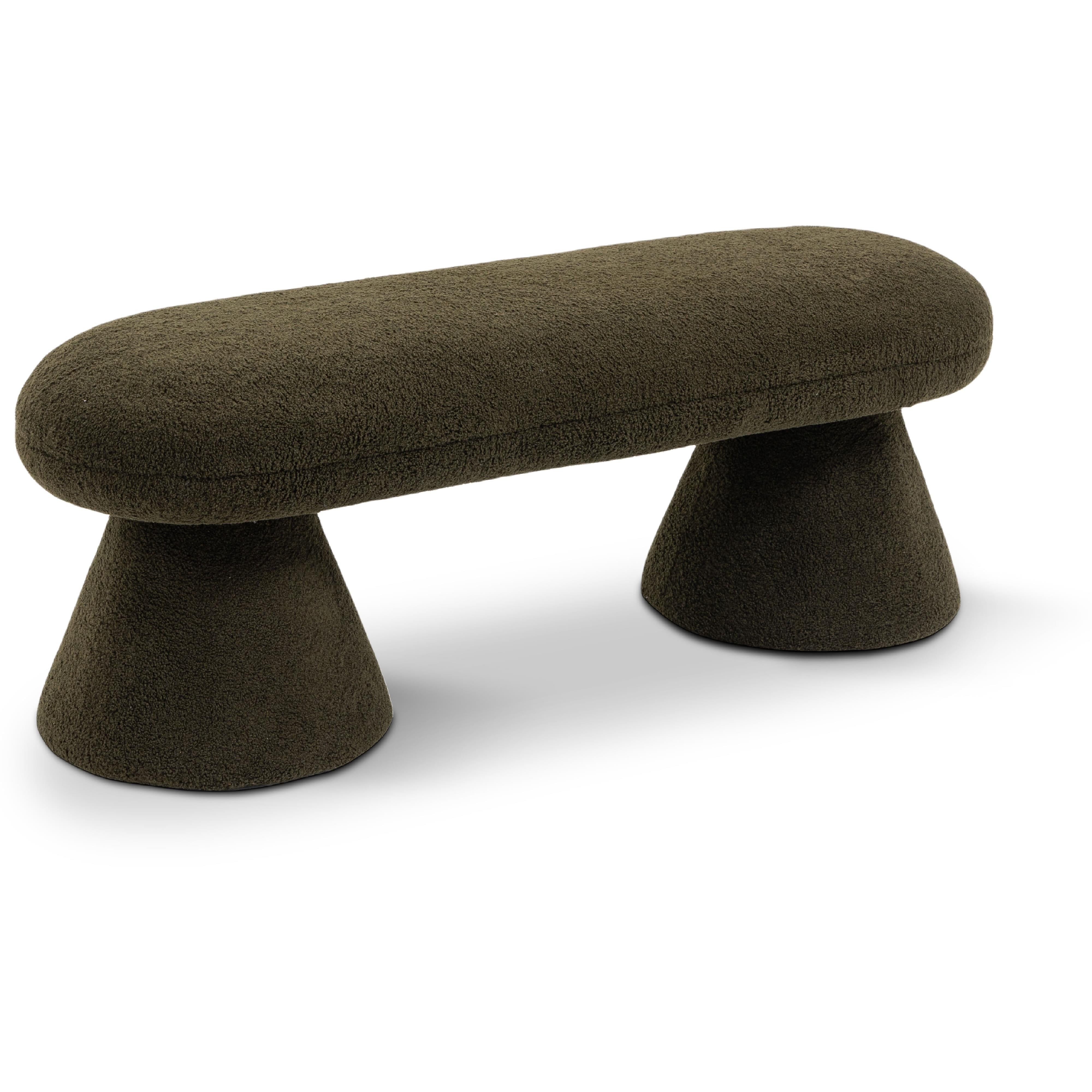 Meridian Drum Green Faux Shearling Teddy Fabric Bench