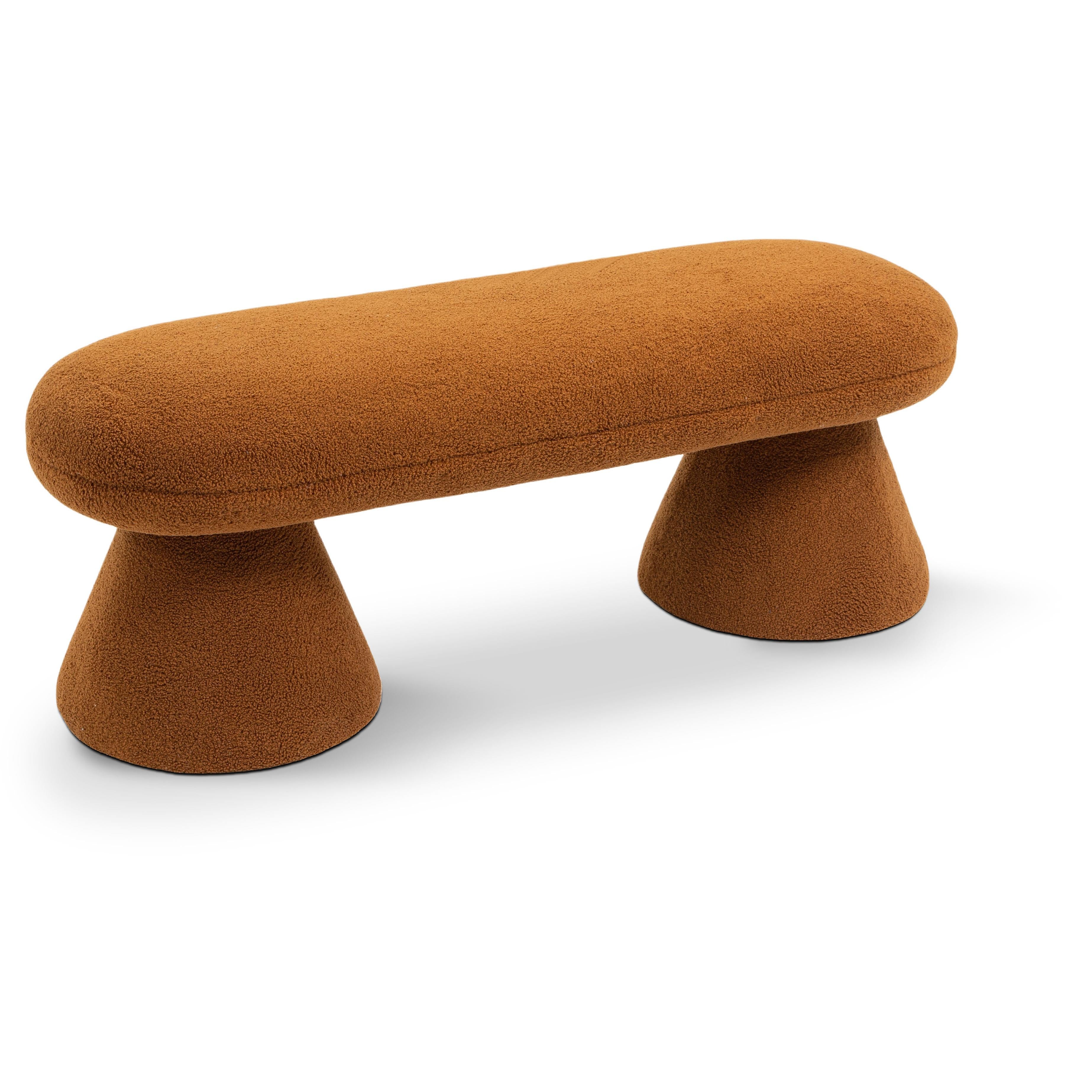 Meridian Drum Saddle Faux Shearling Teddy Fabric Bench