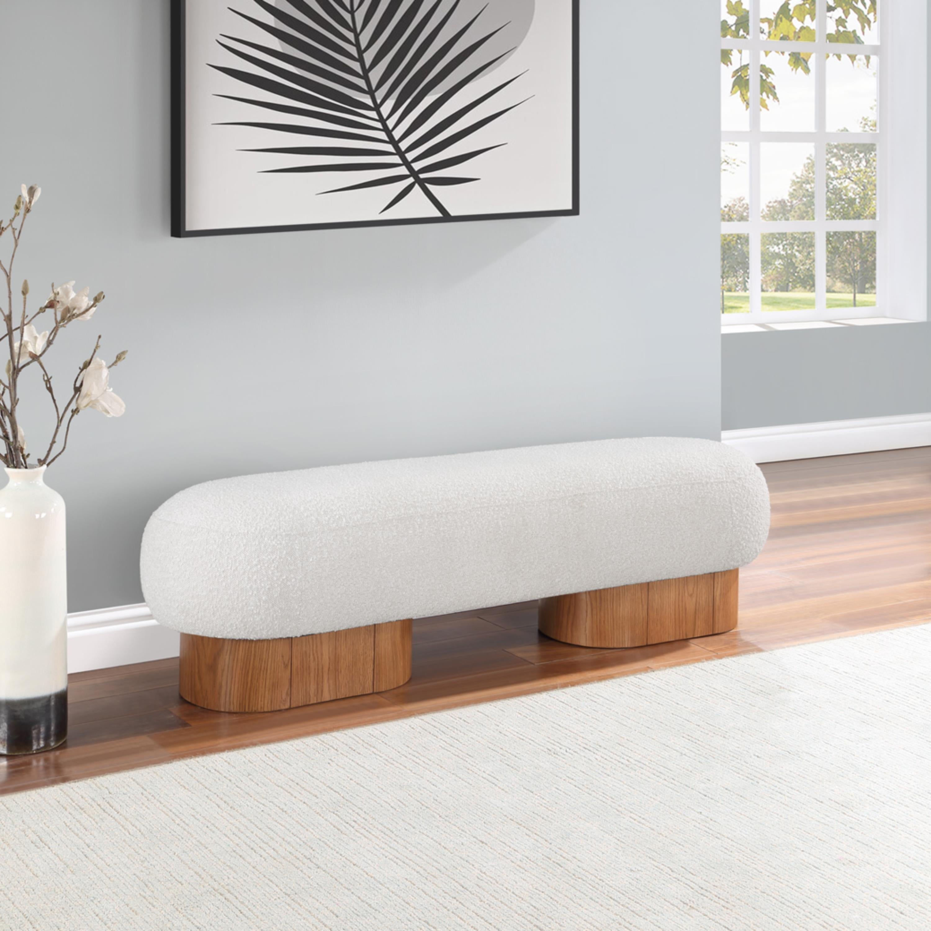Meridian Robertson Cream Boucle Fabric Bench