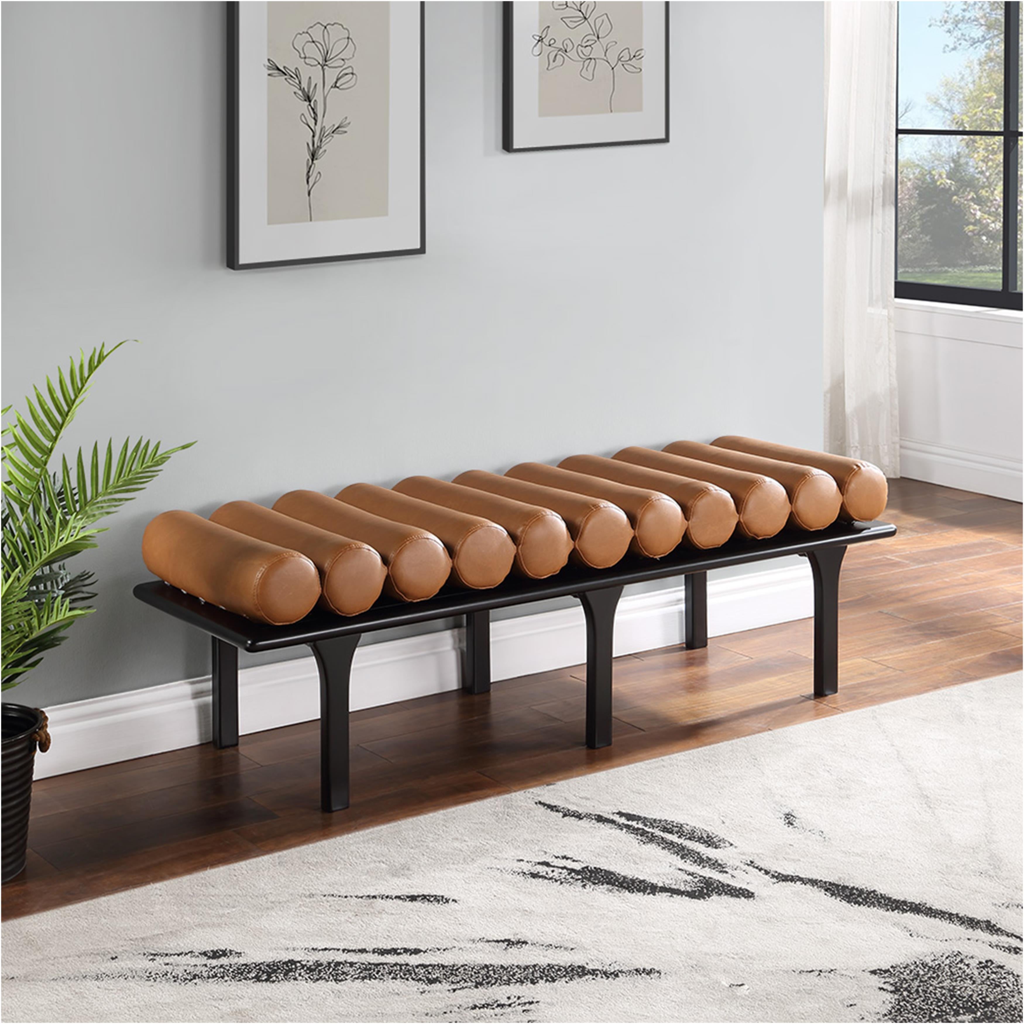 Meridian Landon Cognac Vegan Leather Bench