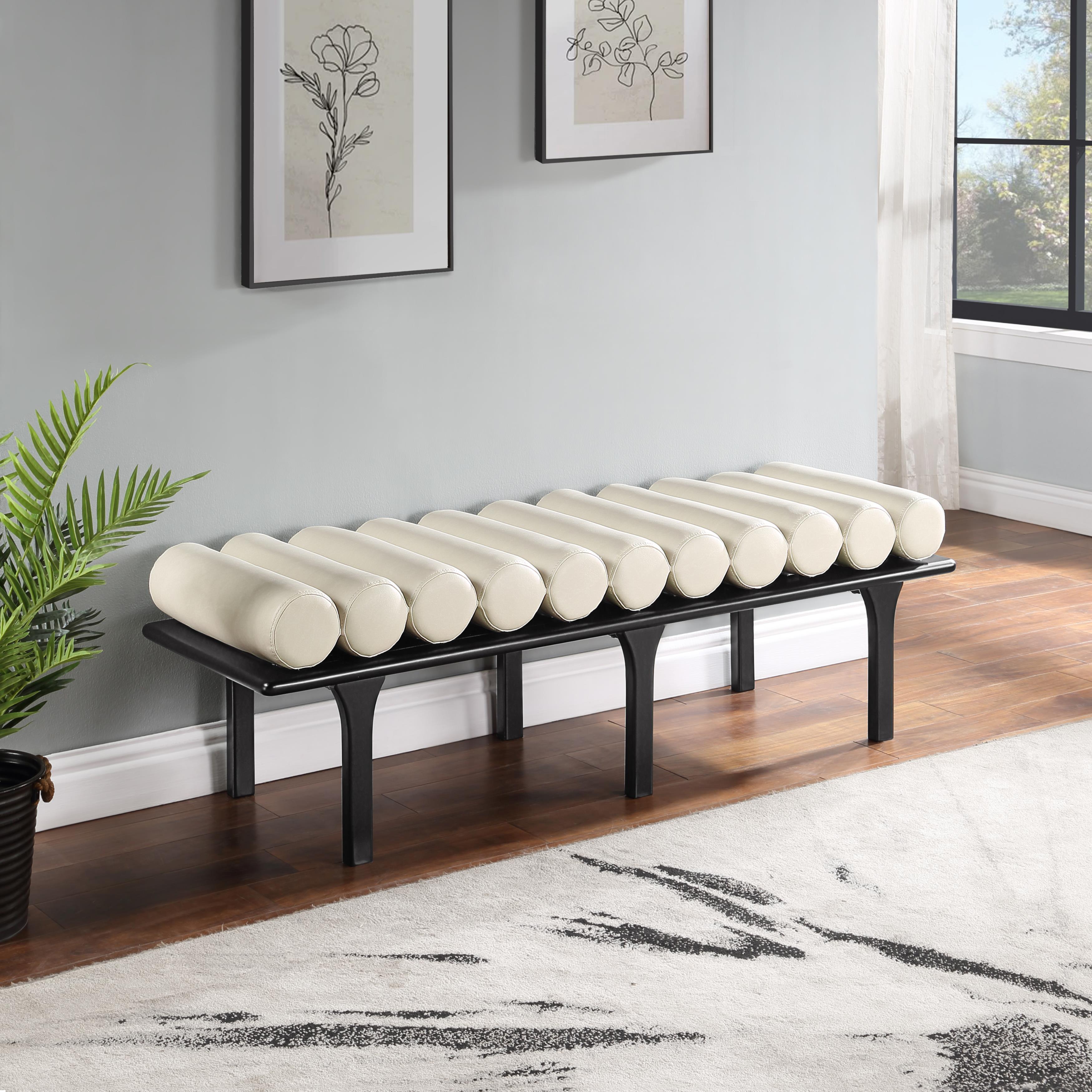 Meridian Landon Cream Vegan Leather Bench