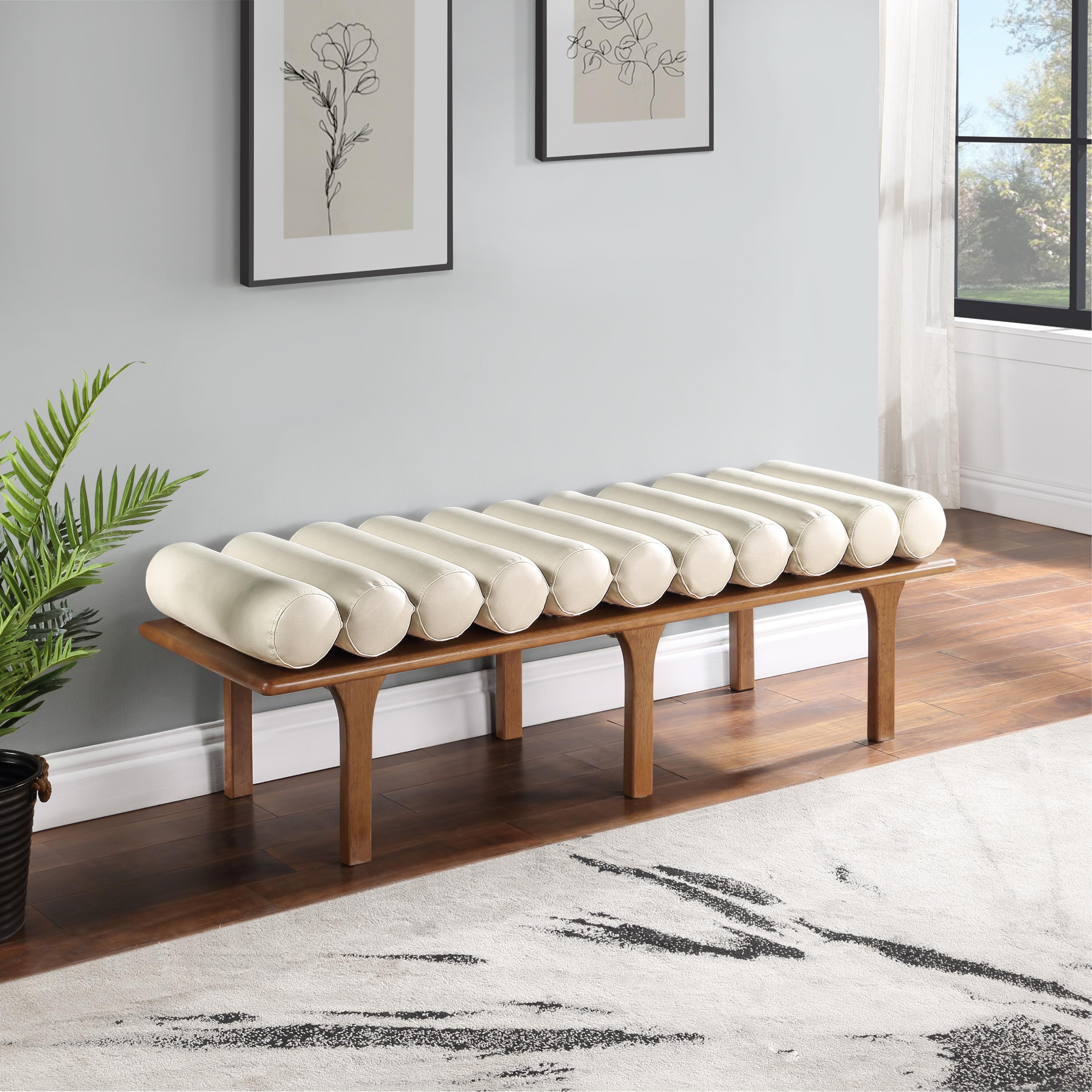 Meridian Landon Cream Vegan Leather Bench