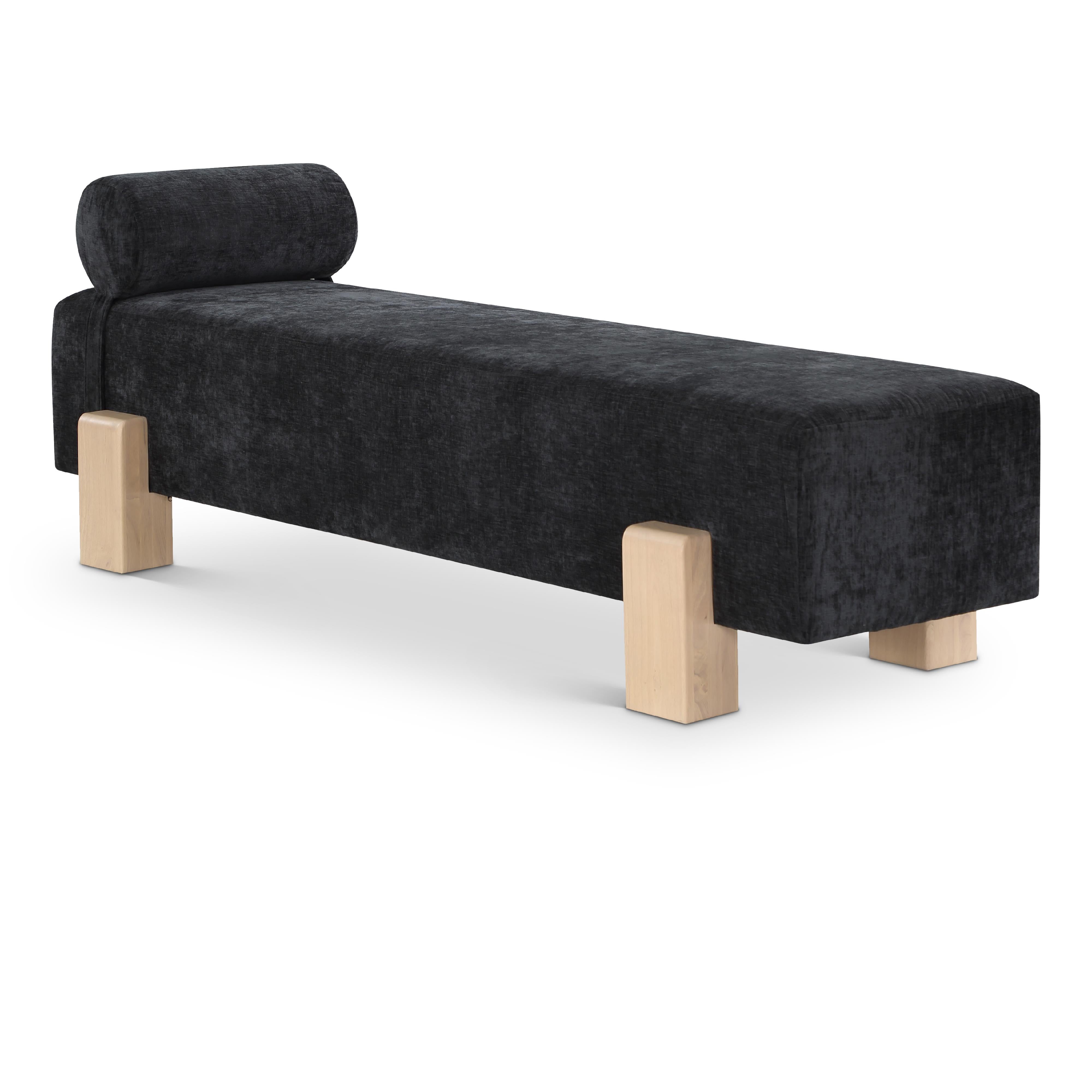 Meridian Edison Black Chenille Fabric Bench