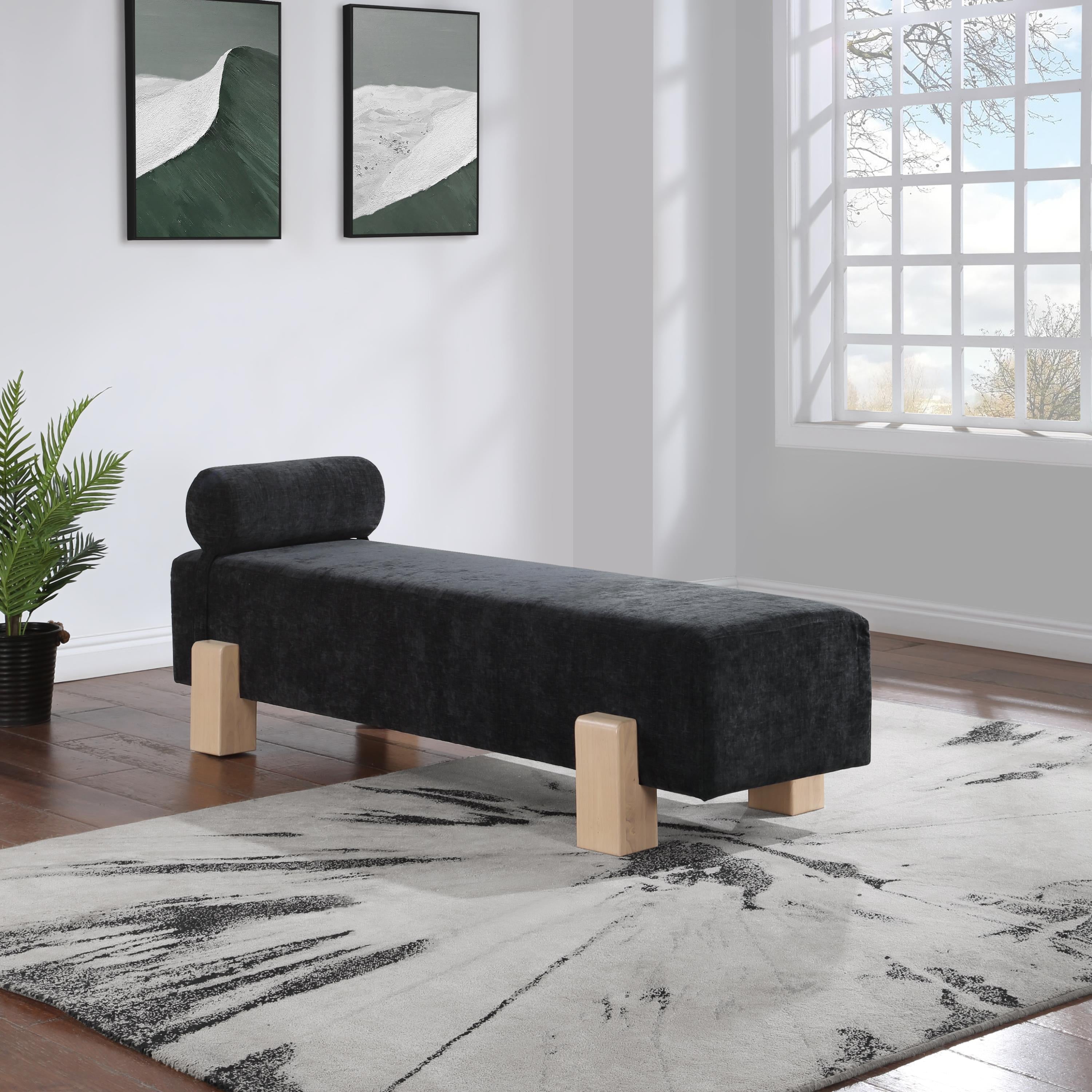 Meridian Edison Black Chenille Fabric Bench