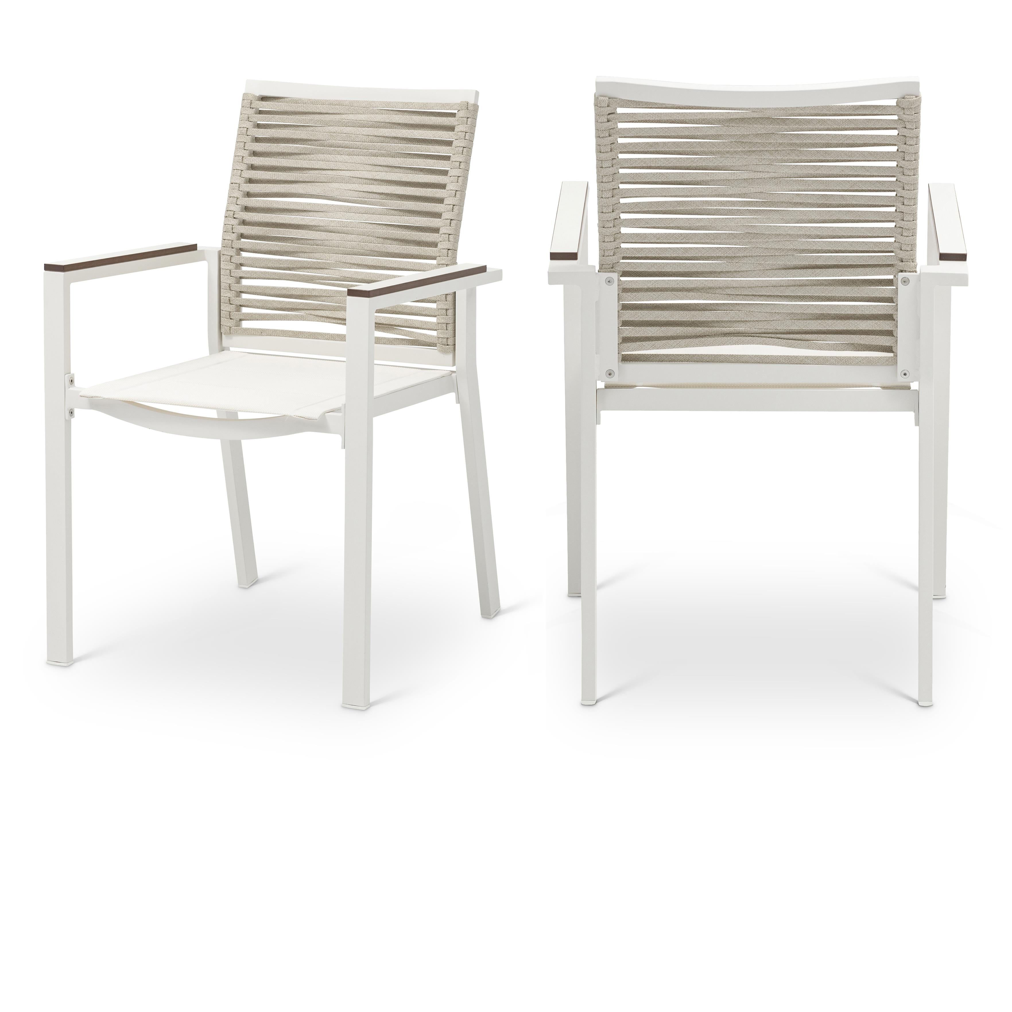 Meridian Maldives Beige Rope Fabric Outdoor Patio Dining Arm Chair