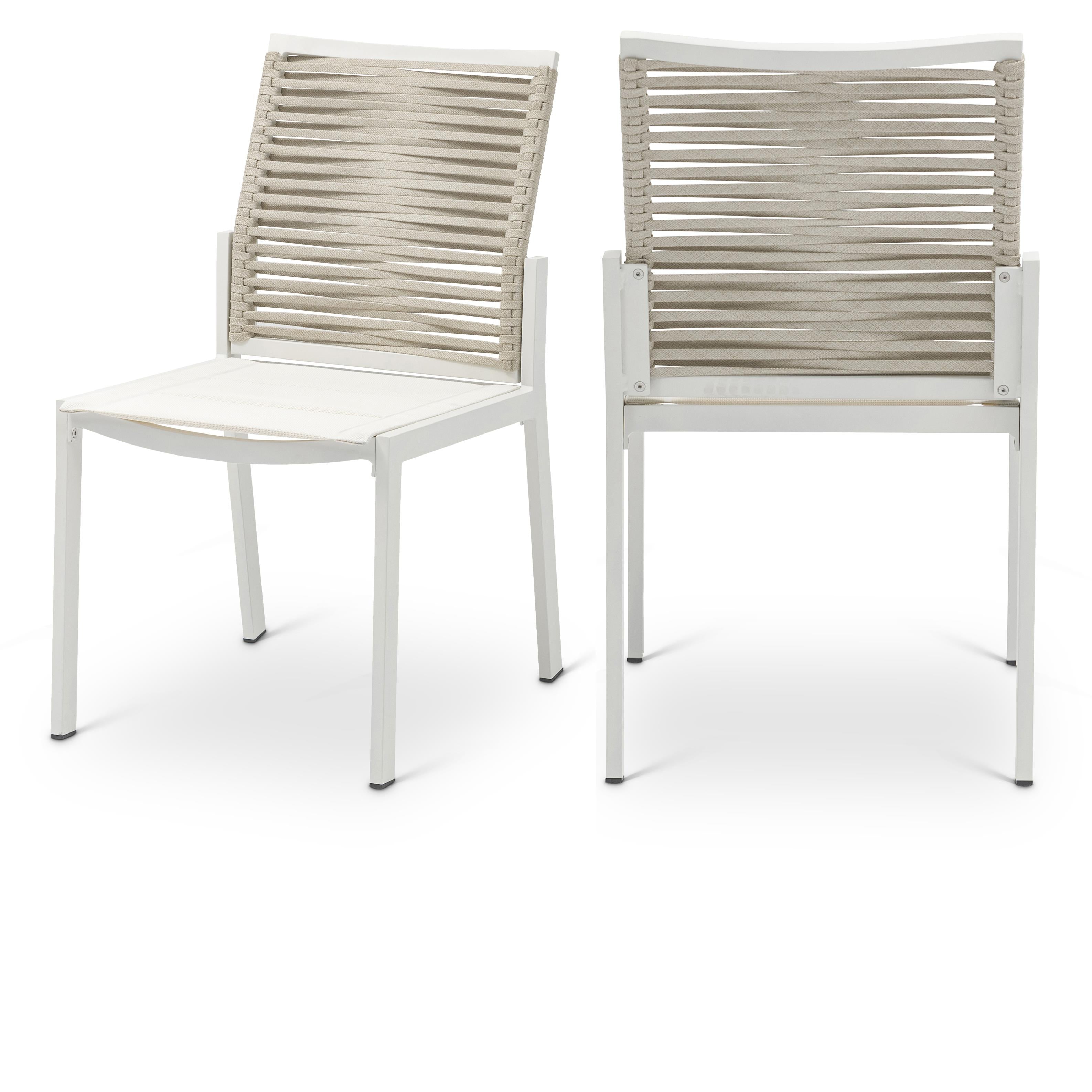 Meridian Maldives Beige Rope Fabric Outdoor Patio Dining Side Chair