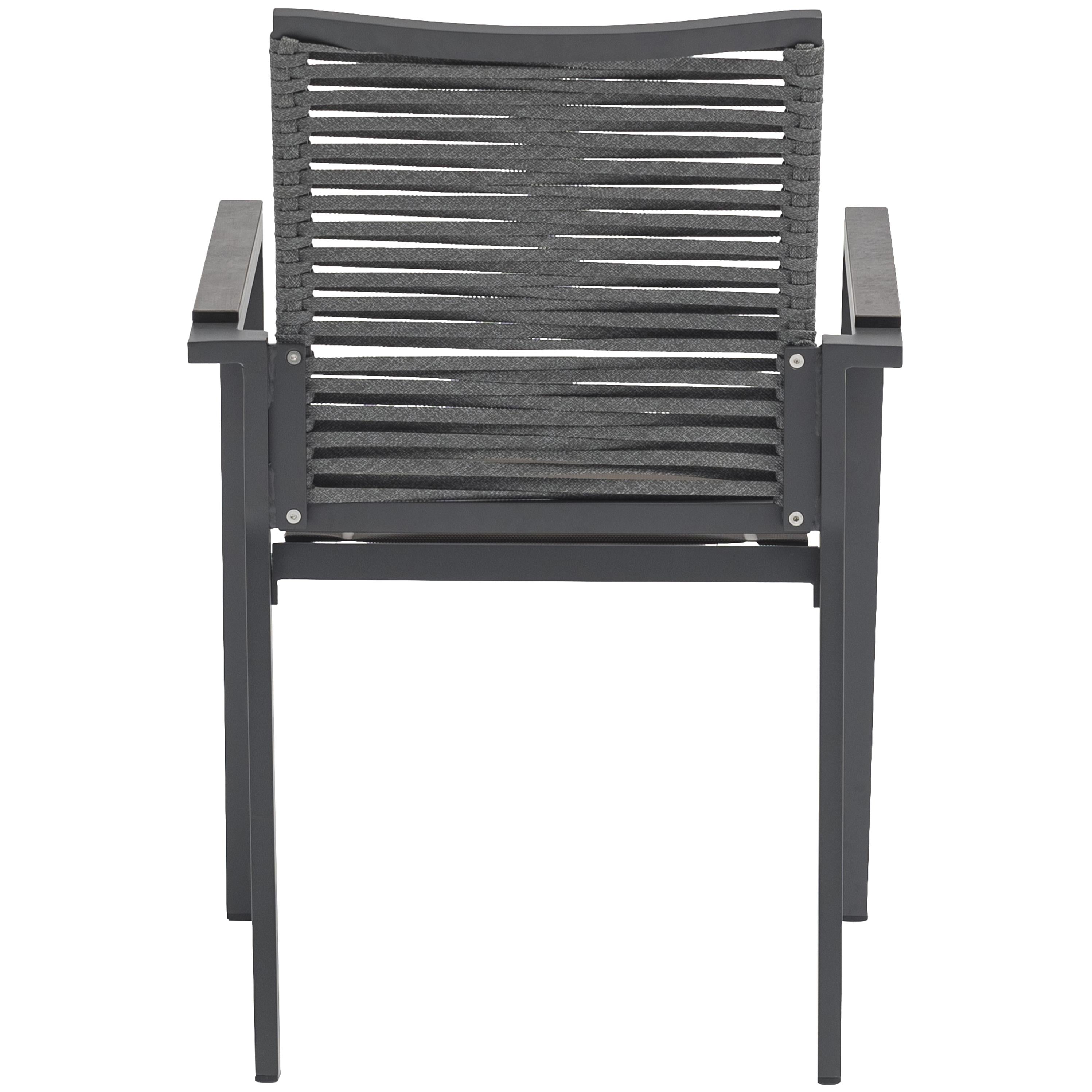 Meridian Maldives Grey Rope Fabric Outdoor Patio Dining Arm Chair