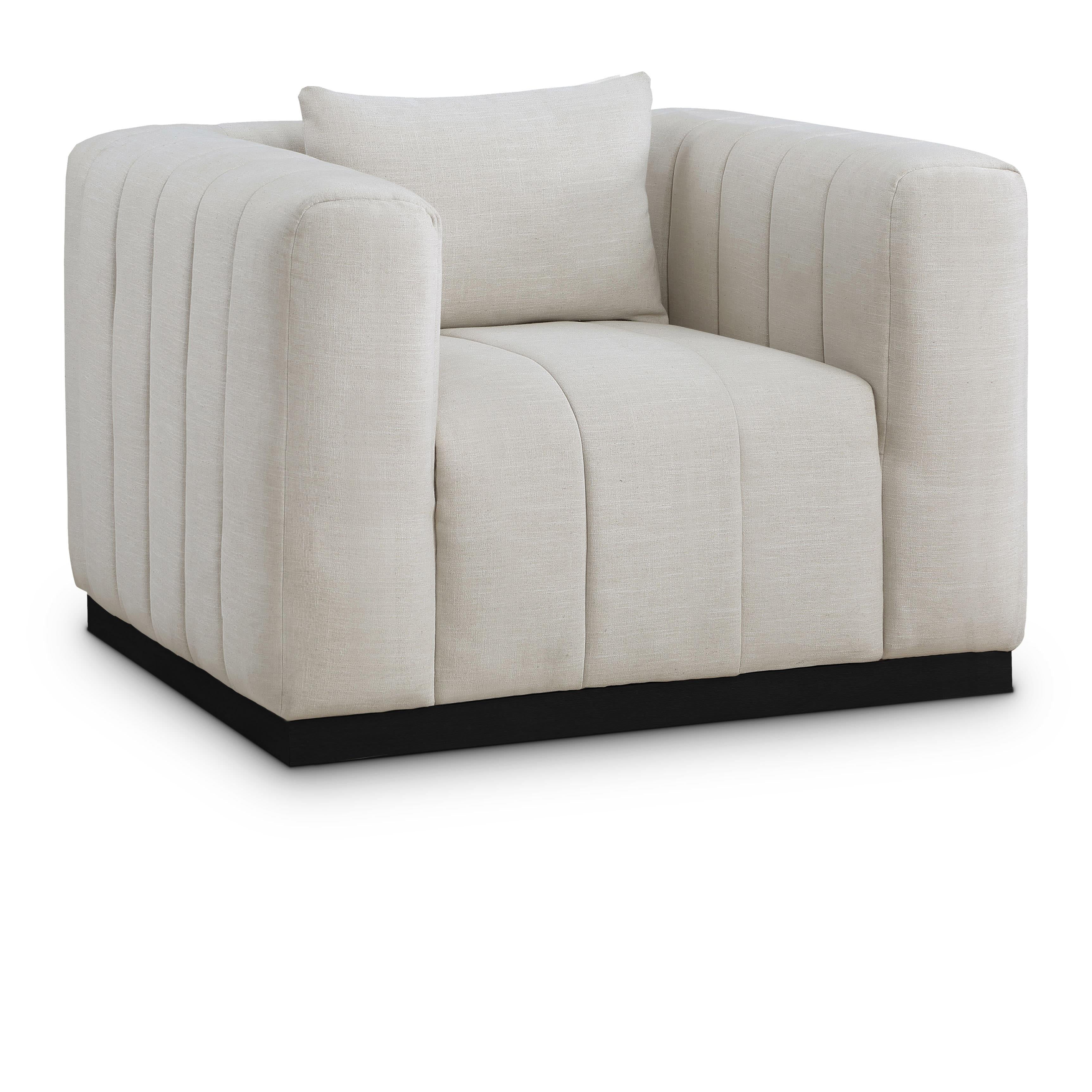Meridian Lucia Beige Linen Textured Fabric Chair