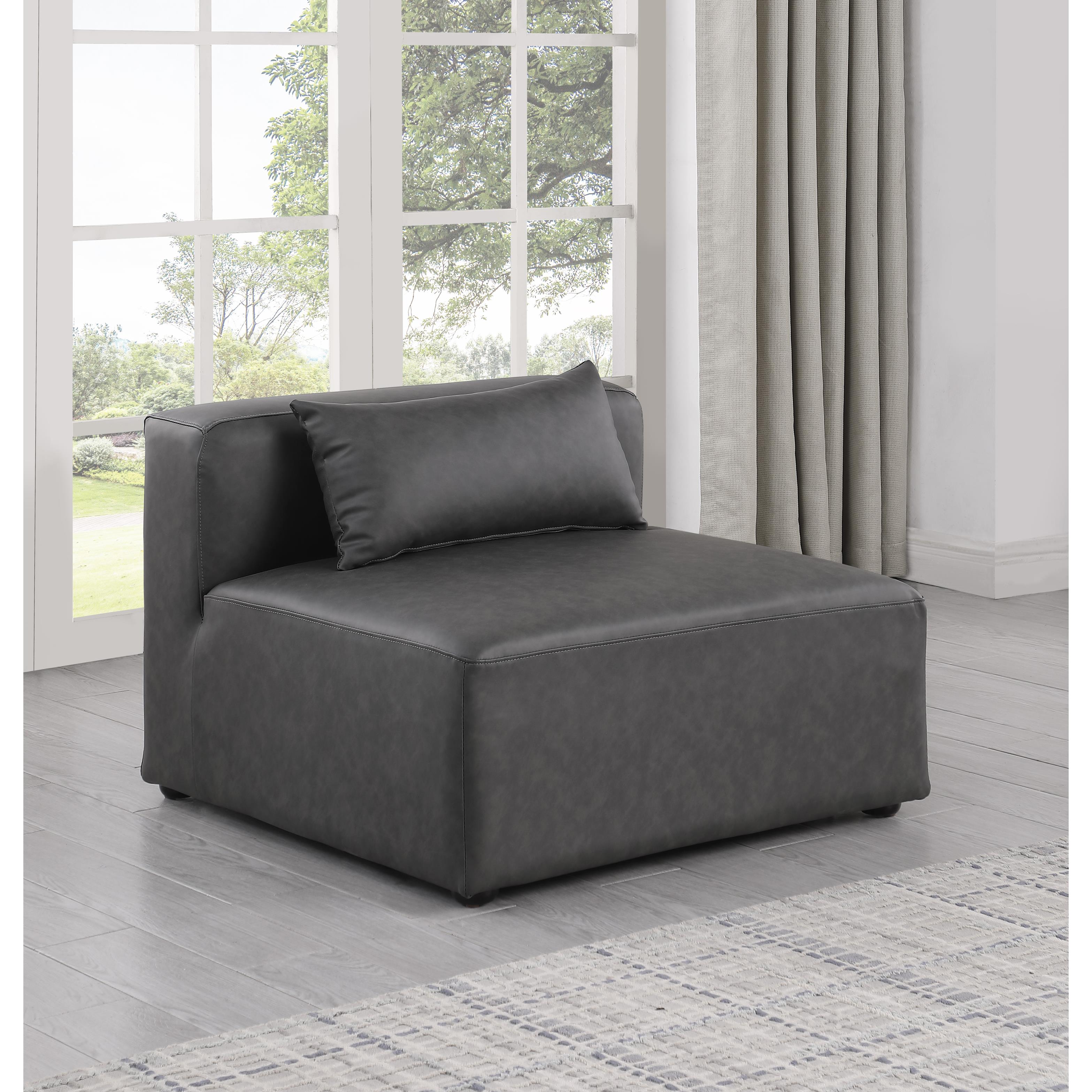 Meridian Cube Charcoal Grey Vegan Leather Armless Chair