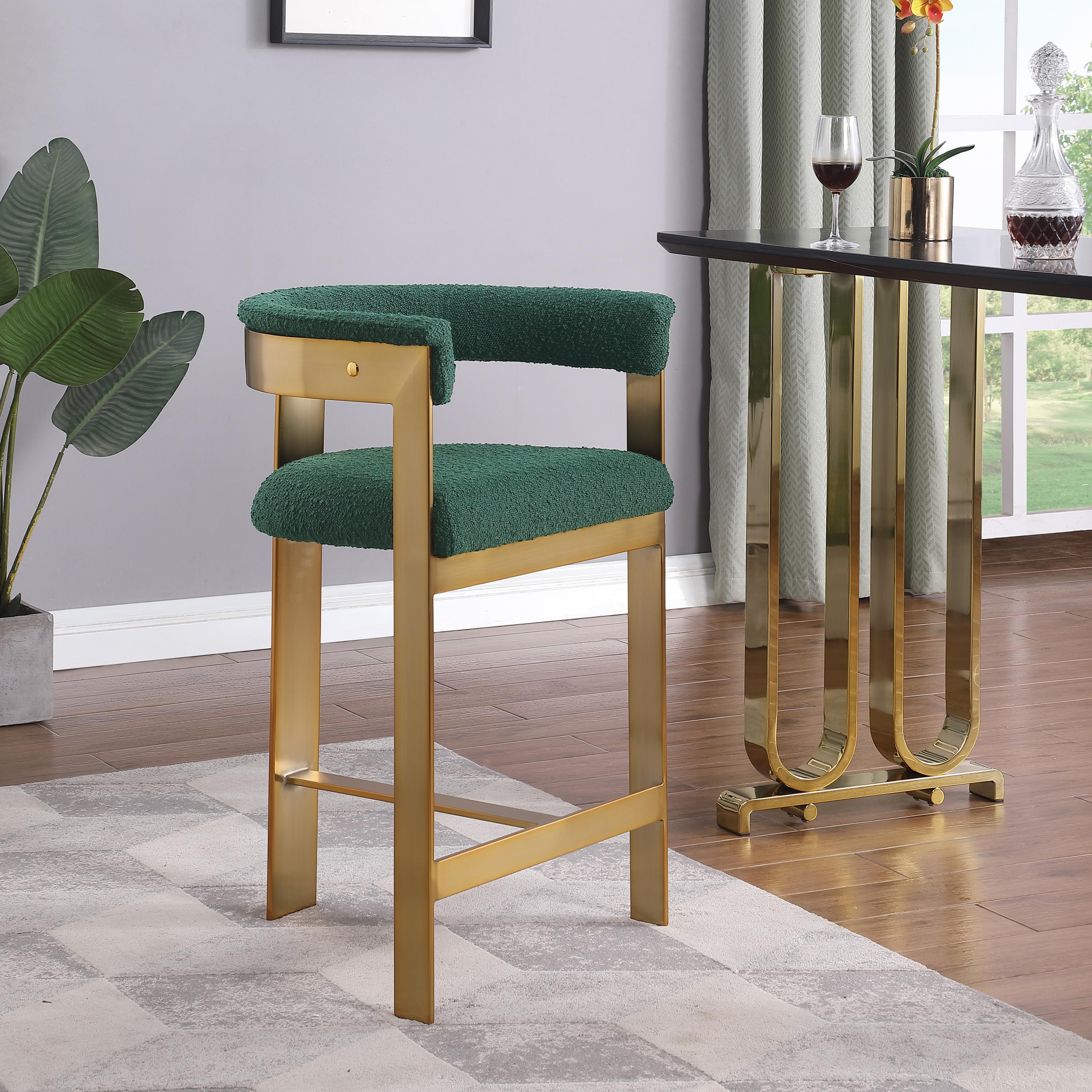 Meridian Romeo Green Boucle Fabric Counter Stool
