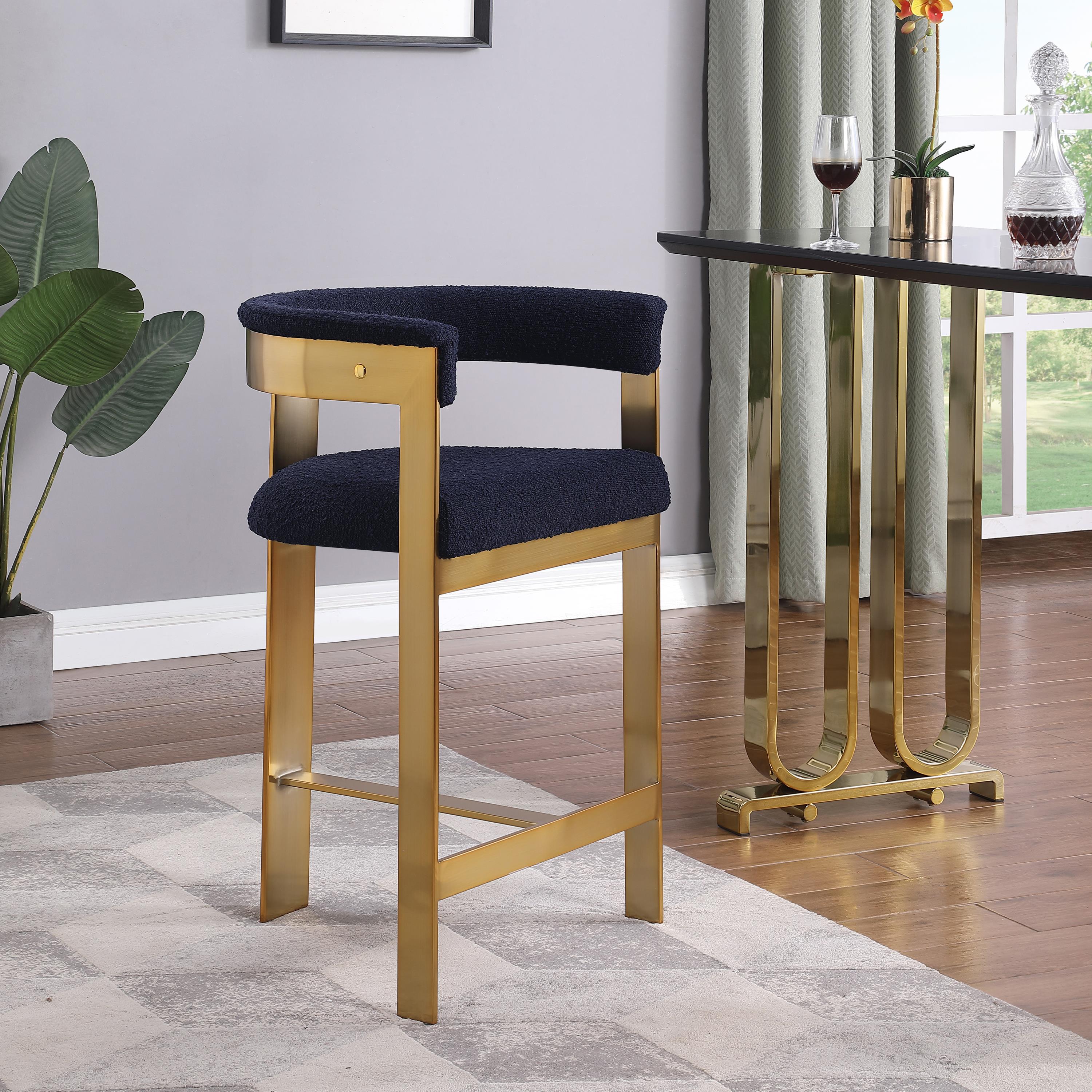 Meridian Romeo Navy Boucle Fabric Counter Stool