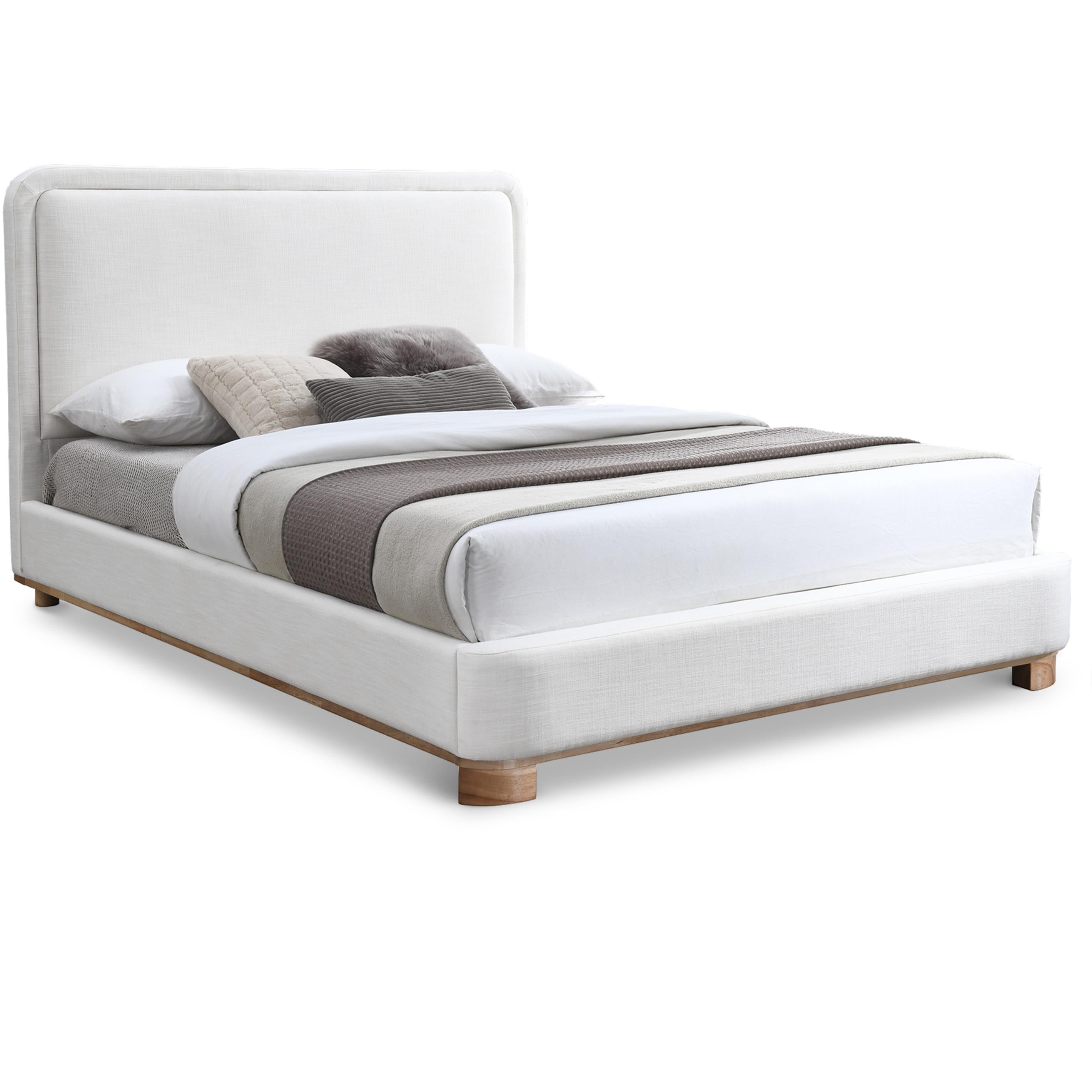 Meridian Nolita Cream Linen Textured Fabric King Bed