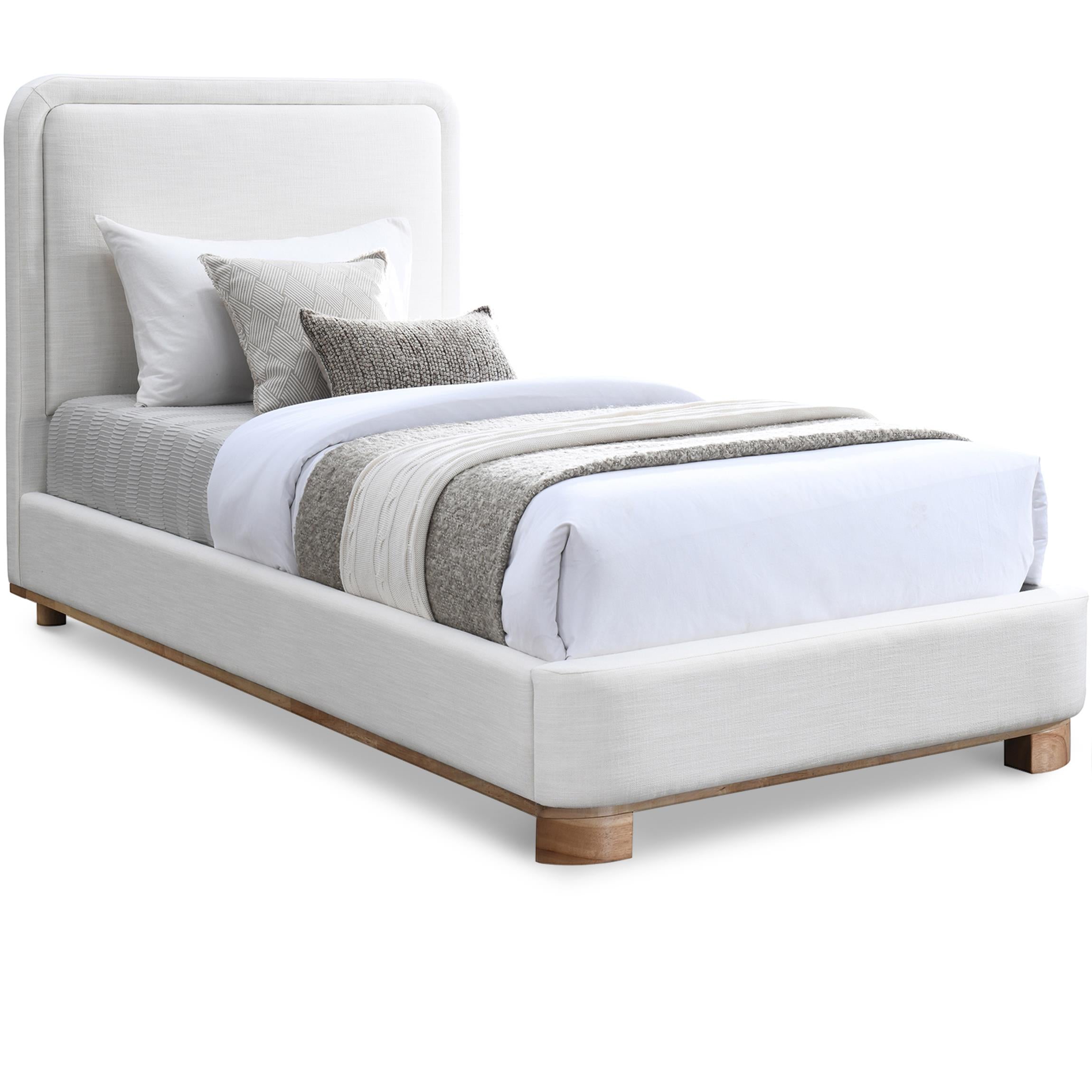Meridian Nolita Cream Linen Textured Fabric Twin Bed