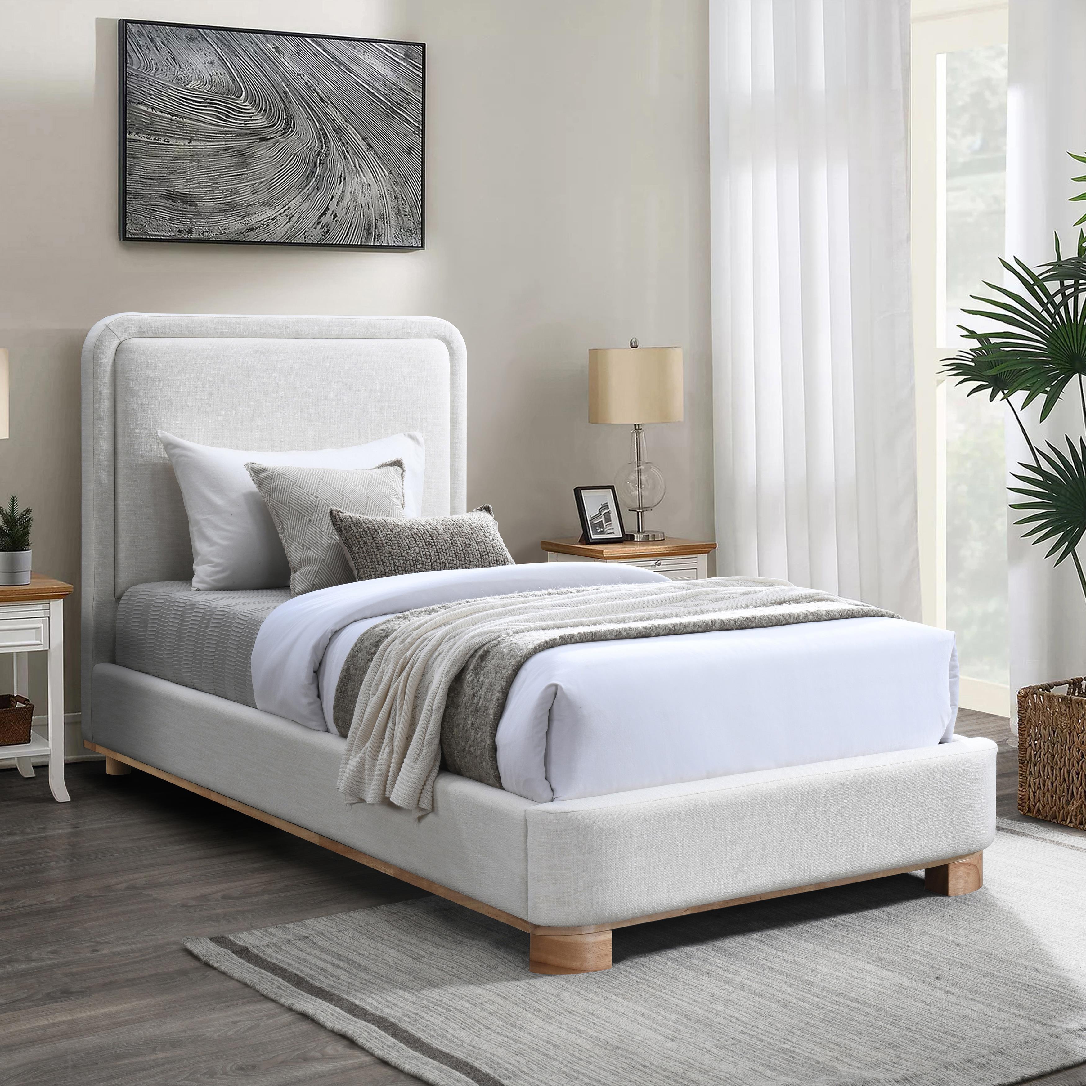 Meridian Nolita Cream Linen Textured Fabric Twin Bed