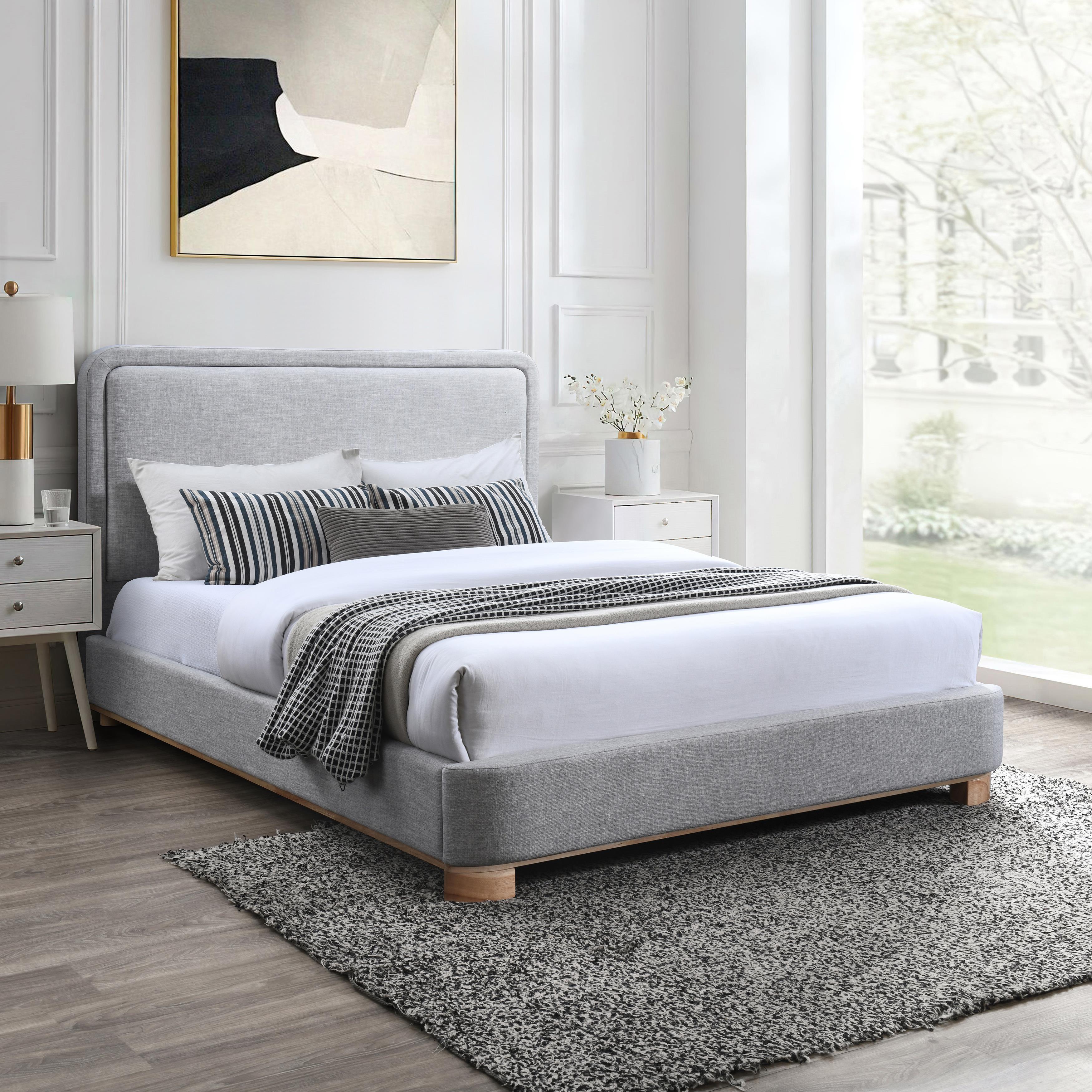 Meridian Nolita Grey Linen Textured Fabric King Bed