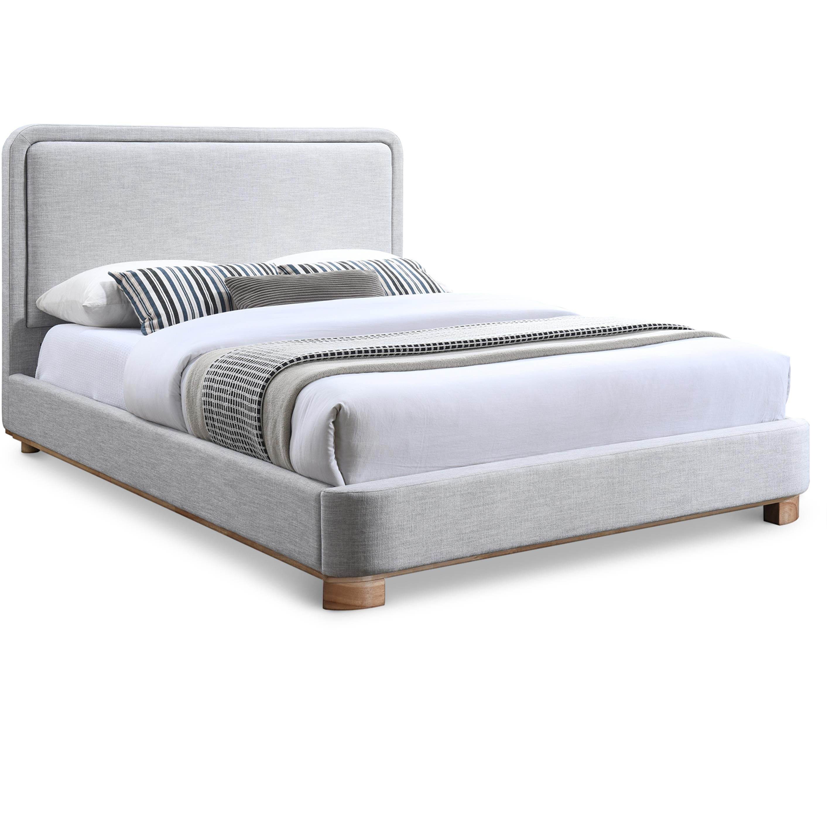 Meridian Nolita Grey Linen Textured Fabric Queen Bed